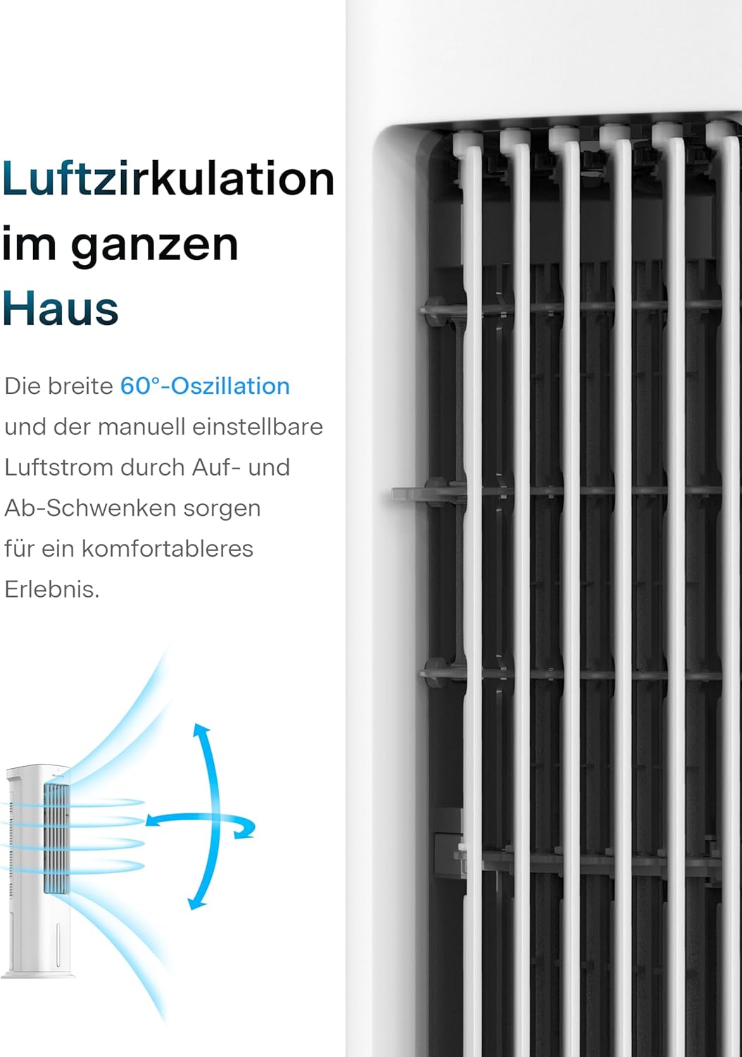 PELONIS Luftkühler mit Wasserkühlung, Klimaanlage Mobil, 5L Ventilator mit Wasserkühlung, Klimagert Luftbefeuchter mit Fernbedienung, 355m/h Klimaanlage Ohne Abluftschlauch