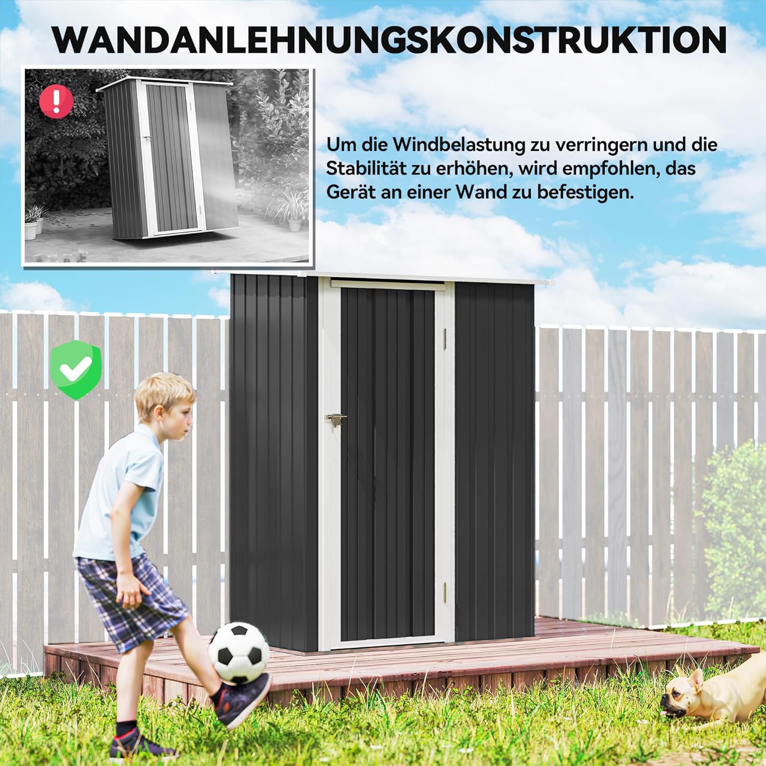 Outsunny Metall Gerätehaus 1,07 m² 142 x 86 x 189 cm Geräteschuppen mit Pultdach Abschließbarer Tür, wetterfest Gartenhaus Outdoor Garten Schuppen für Hinterhof Außenbereich Dunkelgrau