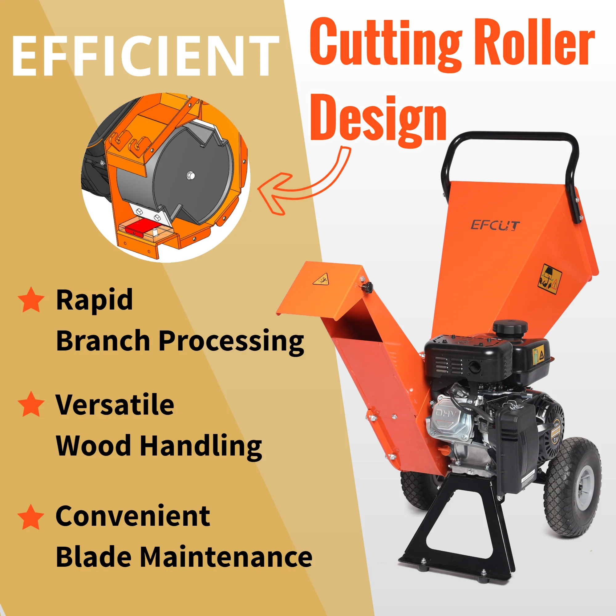 EFCUT R30 Houtversnipperaar - Shredder Mulcher, 7PK Benzine, Compact Ontwerp, Max Capaciteit 3 Inch (R0)