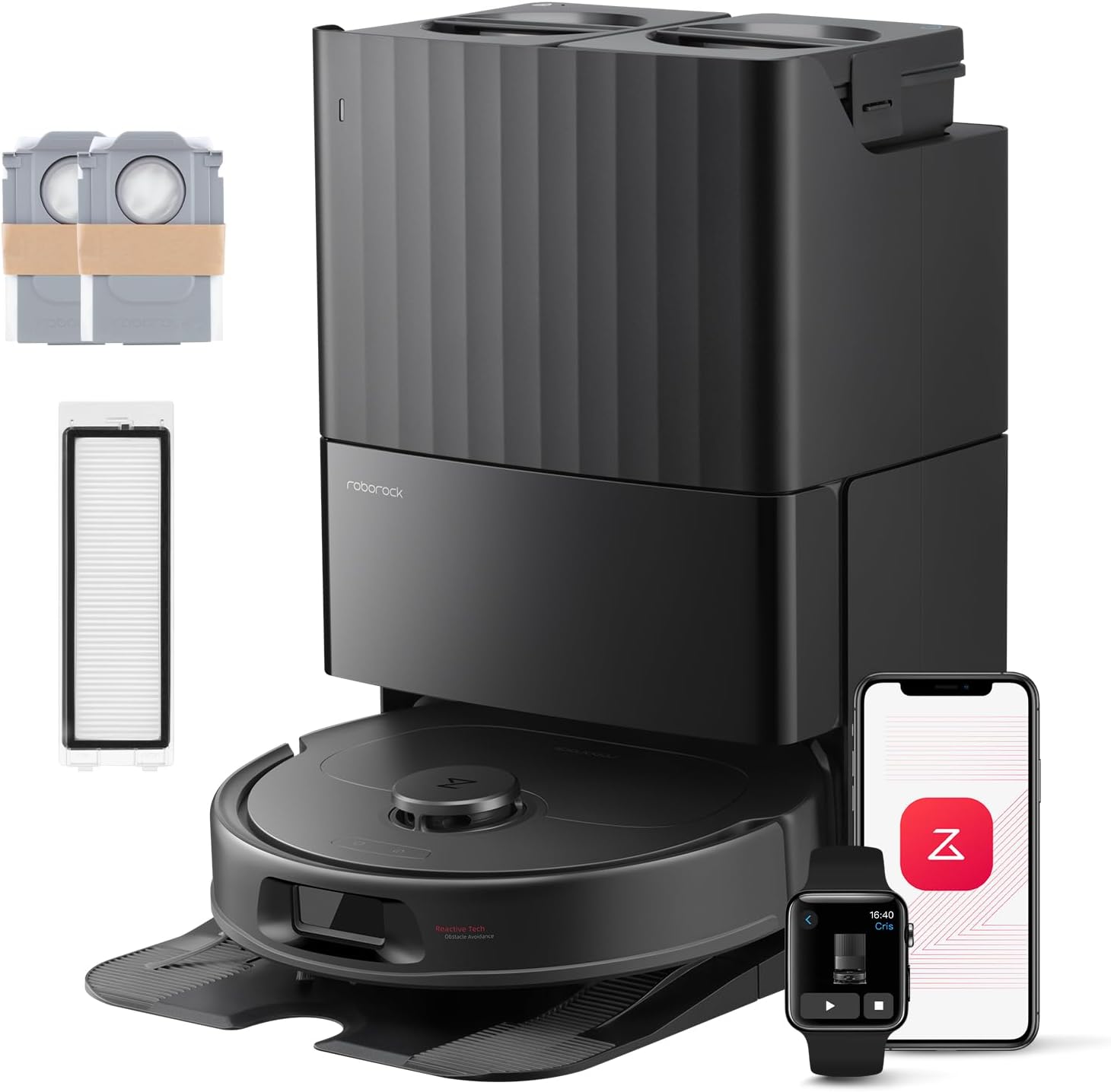 roborock QV 35A Set robot odkurzający, 8000Pa HyperForce, wielofunkcyjna stacja, mop obrotowy 200 obr./min i podnośnik 10 mm, zapobieganie splątaniu, unikanie przeszkód, mapowanie