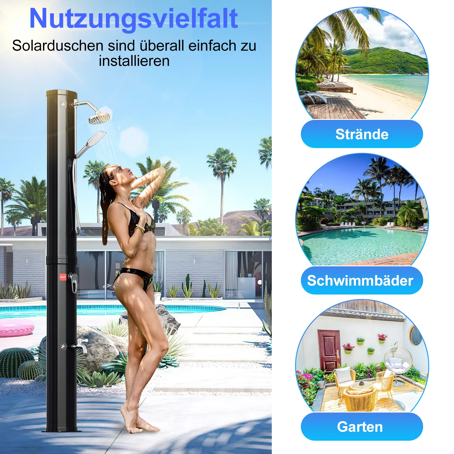 Sonnewelt Solardusche 40L Solardusche Gartendusche Inkl. Schutzhaube und Handbrause