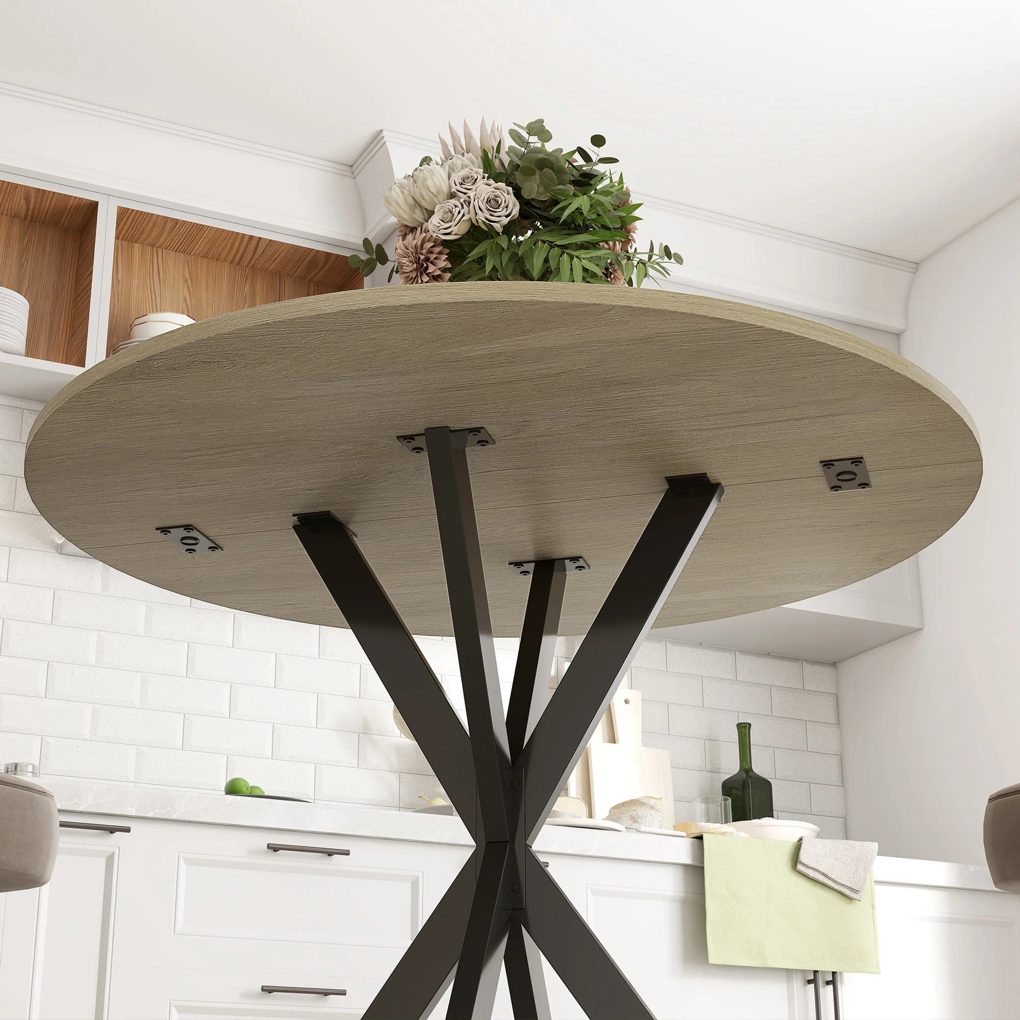 HOMCOM 80cm Industriële Ronde Eettafel - Eik
