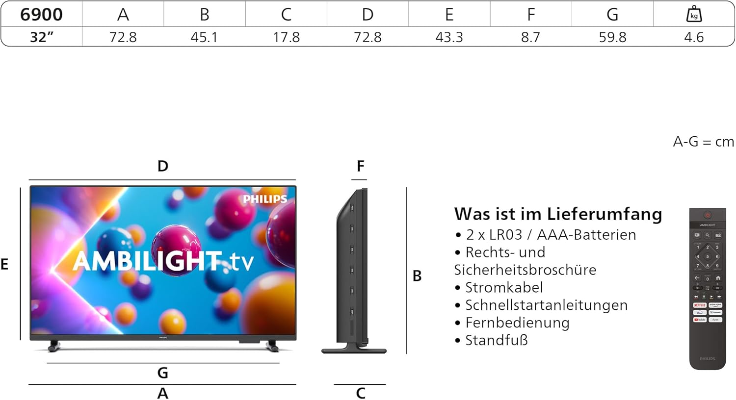 Philips 32PFS6900 HD LED Smart TV - 32 Zoll Display mit Pixel Plus, Titan OS Plattform Und Dolby Digital Sound - Funktioniert Mit Alexa Und Google Sprachassistent