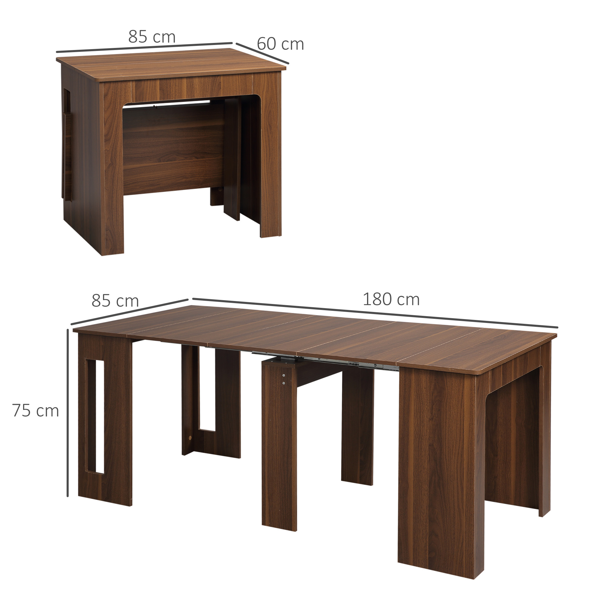 Uitklapbare Uitschuifbare Eettafel - Mobiele Eettafel - Modern Ontwerp - 180cm x 85cm x 75cm - Bruin