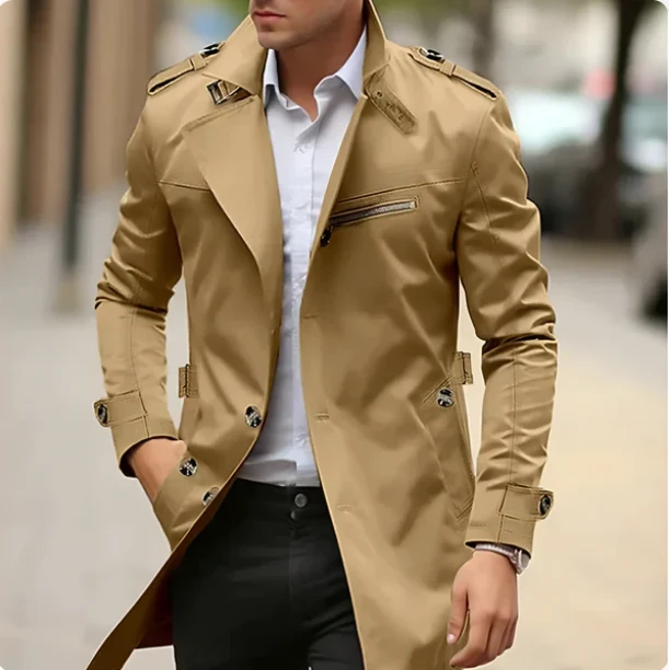 Herren Trenchcoat Klassisch | Leichter Sommermantel atmungsaktiv & wetterfest | Elegante ��bergangsjacke f��r Business & Freizeit
