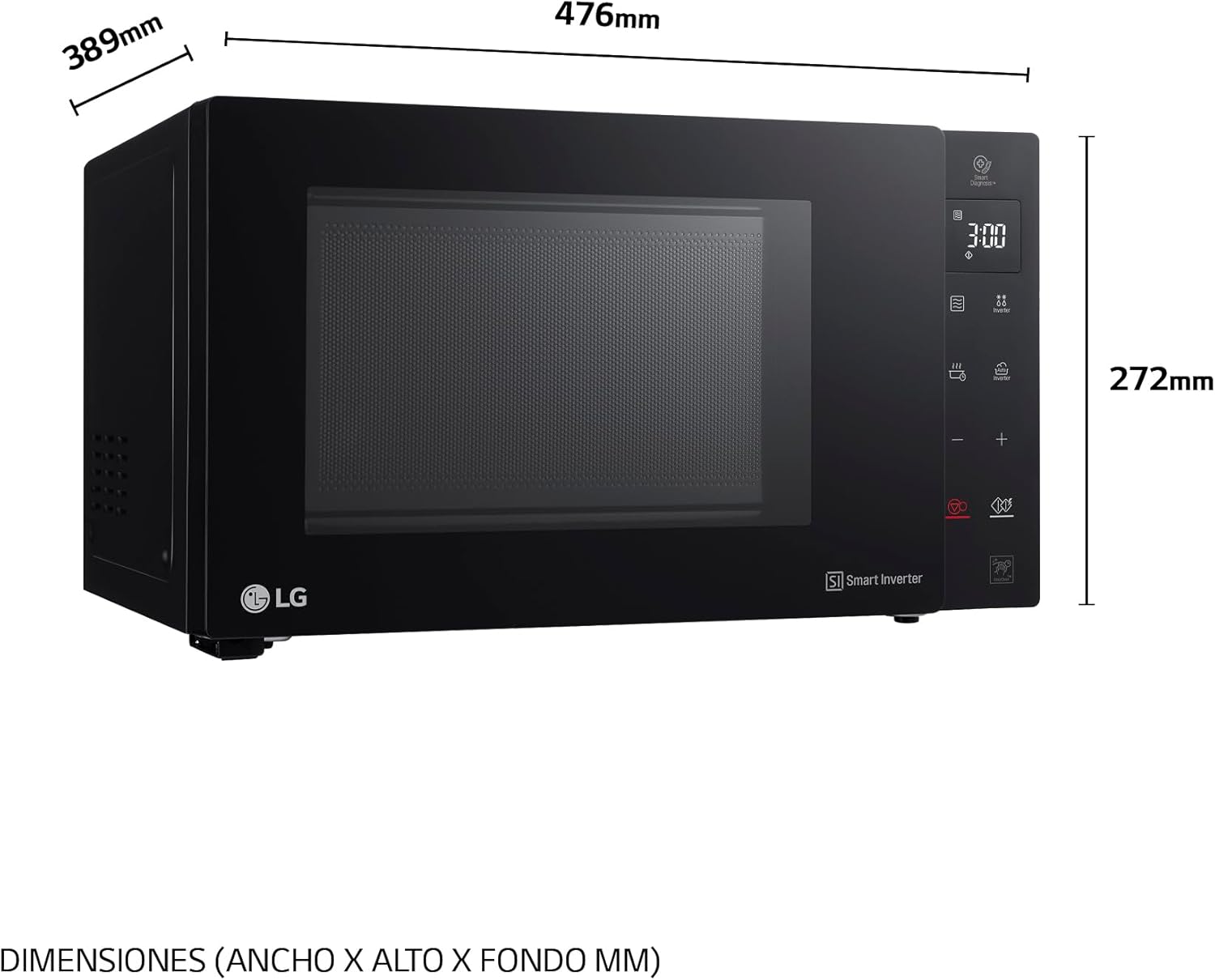 LG MH6535GIB - Microondas con grill, 1000 W, Smart Inverter, Display digital, Color Negro Transparente, 1000 W, 25 l