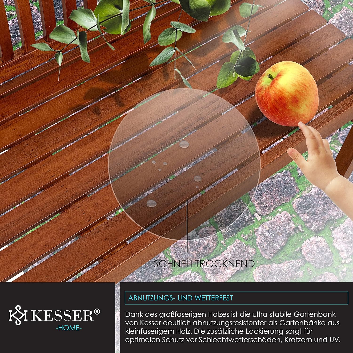 KESSER® Gartenbank Holz Holzbank wetterfest | Für 2 bis 3 Personen | Parkbank aus Massivholz | Sitzbank 320kg belastbar 125 cm | Balkonbank Bank für Balkon Terrasse & Garten inkl. Cover Dunkelbraun