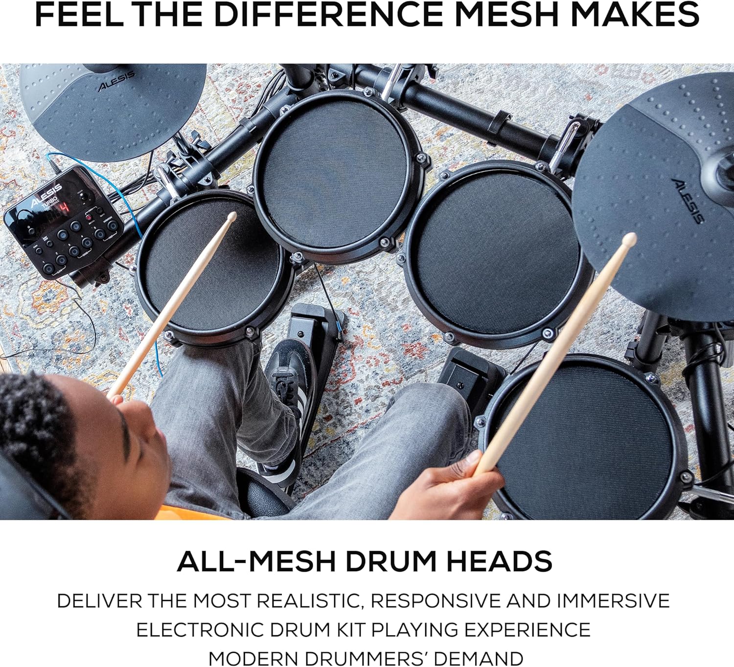 Alesis Turbo Mesh Kit - Electric Drum Set with Over 100 Sounds Mesh Drum Pad