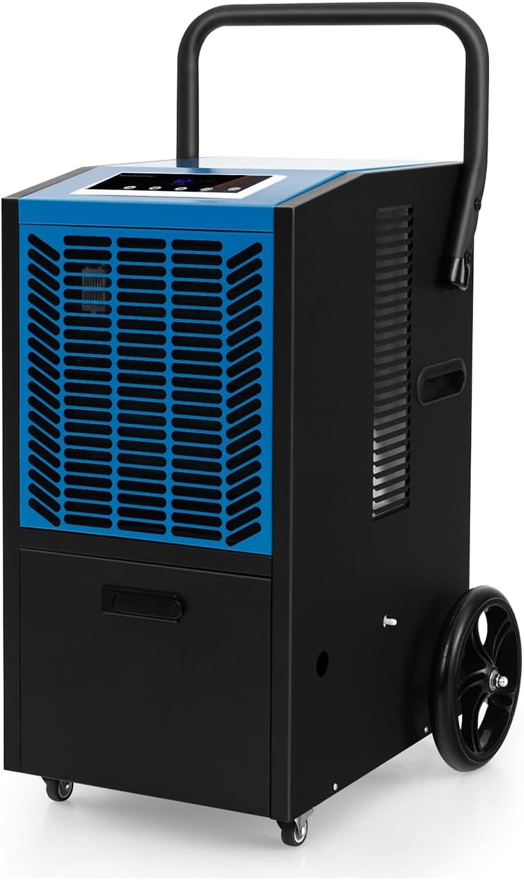 GOPLUS Luftentfeuchter 66 L/Tag, Bautrockner für Lager, Keller, Industrie Trocknungsgerät mit 24H Timer, Ablaufschlauch, Pumpe & Digitalanzeige, Automatische Abschaltung (Blau, 41 x 44 x 81,5 cm)