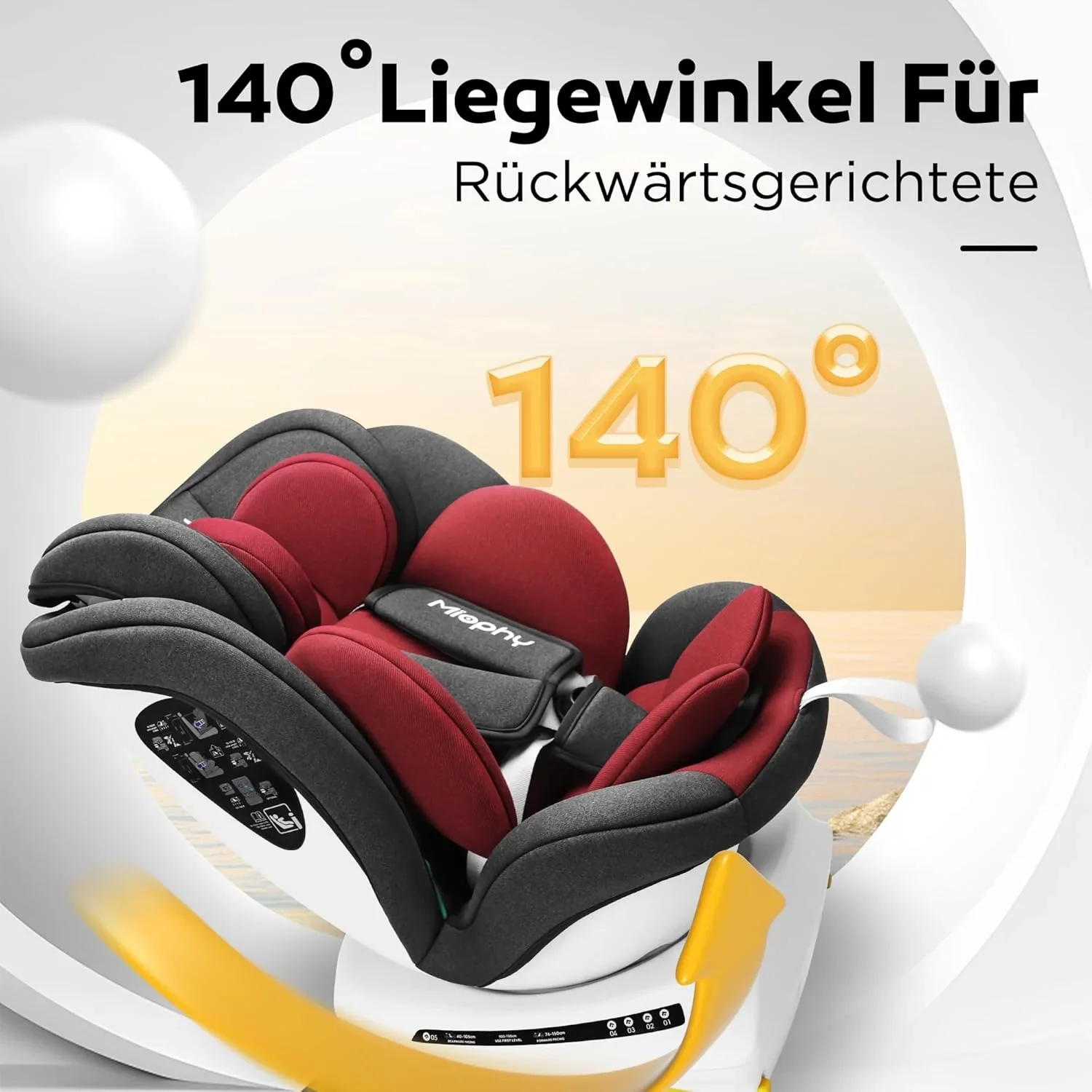 Miophy I-Size 360��drehbar Kindersitz, Gruppe 0+1/2/3, 0-12 Jahre, 40-150 cm, Baby Autositz mit isofix