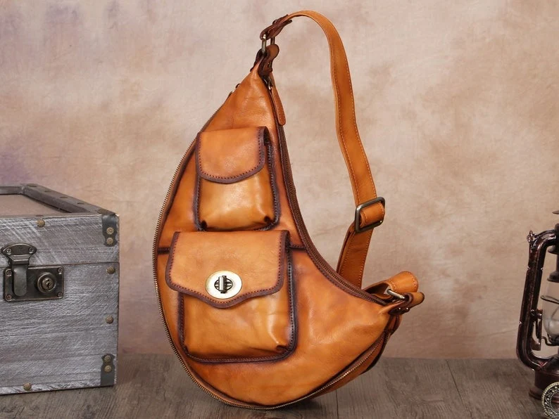 Brown Casual Leather Sling Bag Crossbody Purse