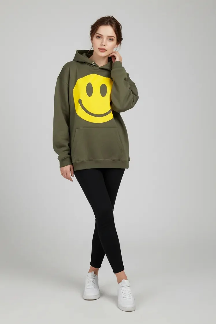 Women's emoji hoodies-Khaki SM,ML