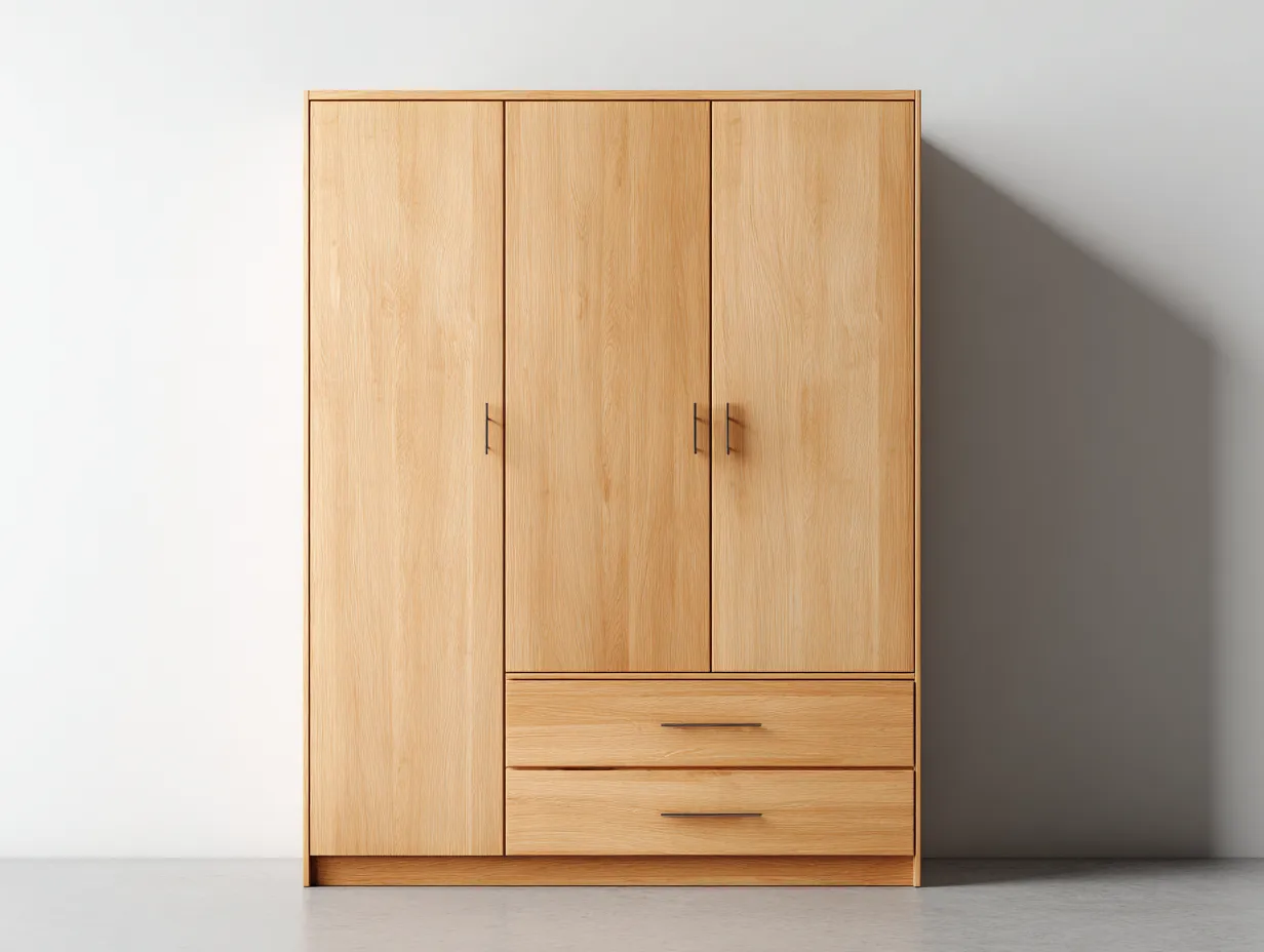 Kleiderschränke mit drei Türen-Eichenholz-Holzwerkstoff-160 x 59 x 189 cm-Naturfarben-Moderner Stil