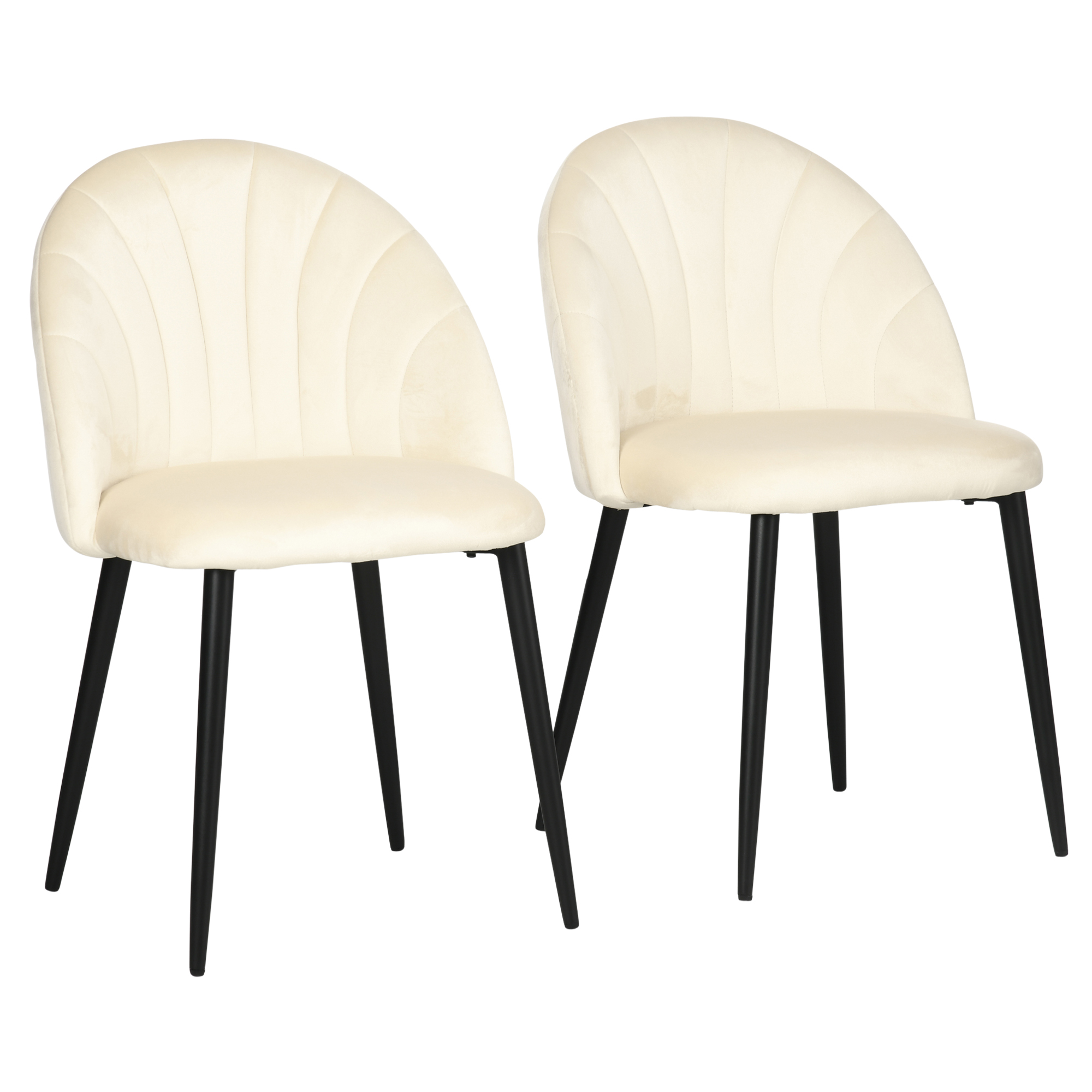 Set van 2 eetkamerstoelen in Scandinavisch design, keukenstoelen, fluweelachtige uitstraling, cr��me + zwart