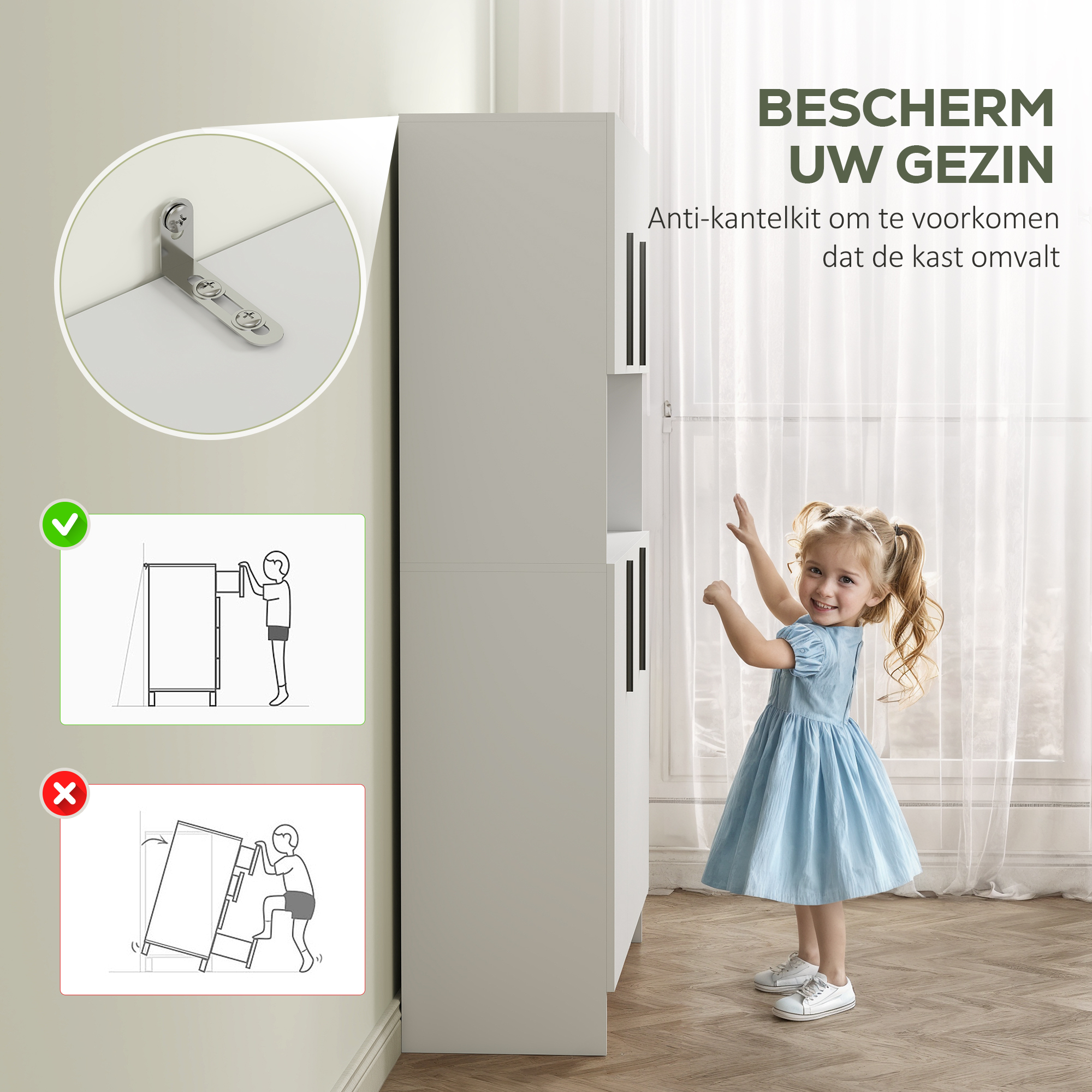 Keukenkast, 4 Kasten, 6 Deuren, 12 Scharnieren, Werkblad, Spaanplaat, Wit