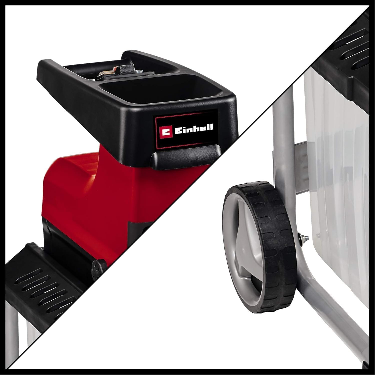 Einhell Elektro-Leisehäcksler GC-RS 60 CB (2800 W, max. 45 mm Aststärke, Schneidwalze, große Trichteröffnung, Drehrichtungsumschalter, transparente 60 L Fangbox, integrierter Sicherheitsschalter)