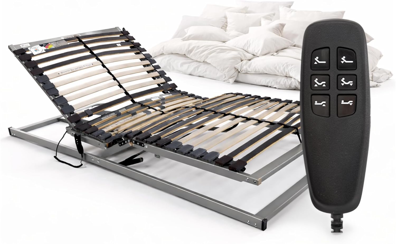 BeCo Lattenrost, Luxus E-Move, elektrischer Lattenrost, 100 x 200 cm, 28 Federholzleisten, komplett montiert, Kopf-und Fußteil verstellbar, TÜV geprüft, Made in Germany