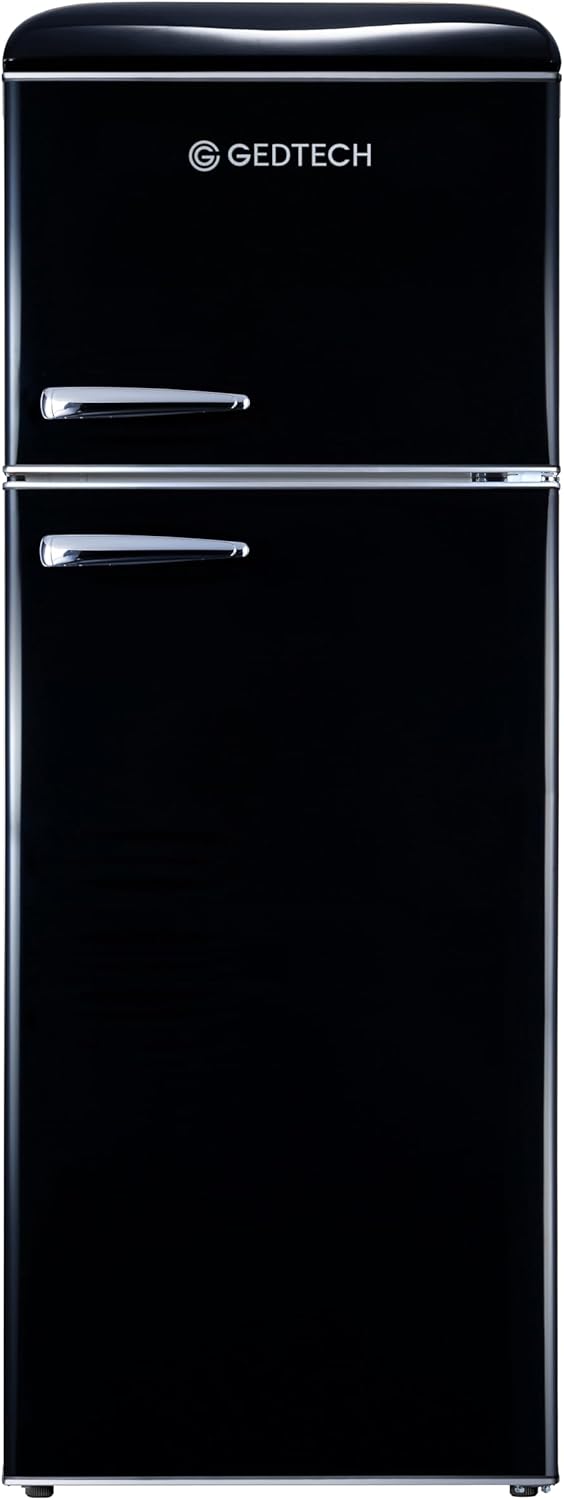 GEDTECH Refrigerateur double-porte vintage GDPV215BL - Congélateur haut - Noir - Capacité 215L - Faible conso