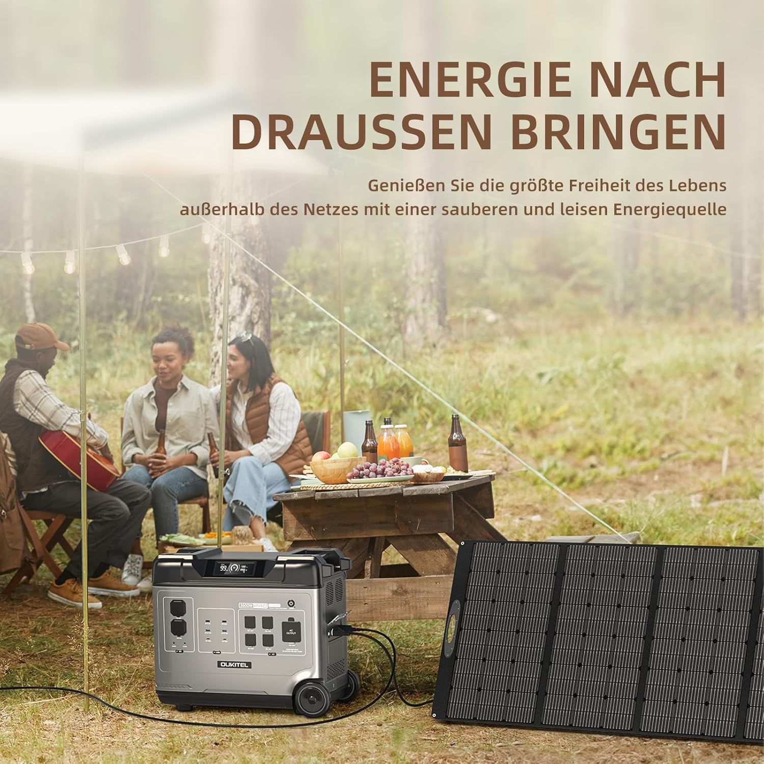 OUKITEL P5000 Pro 4000W Tragbare Powerstation mit 2x200W Solarpanel, 5120Wh Solar Generator, LiFePO4 Batterie, 15 Ausgang, APP, Portable Power Station für Camping, Reisen, Wohnung