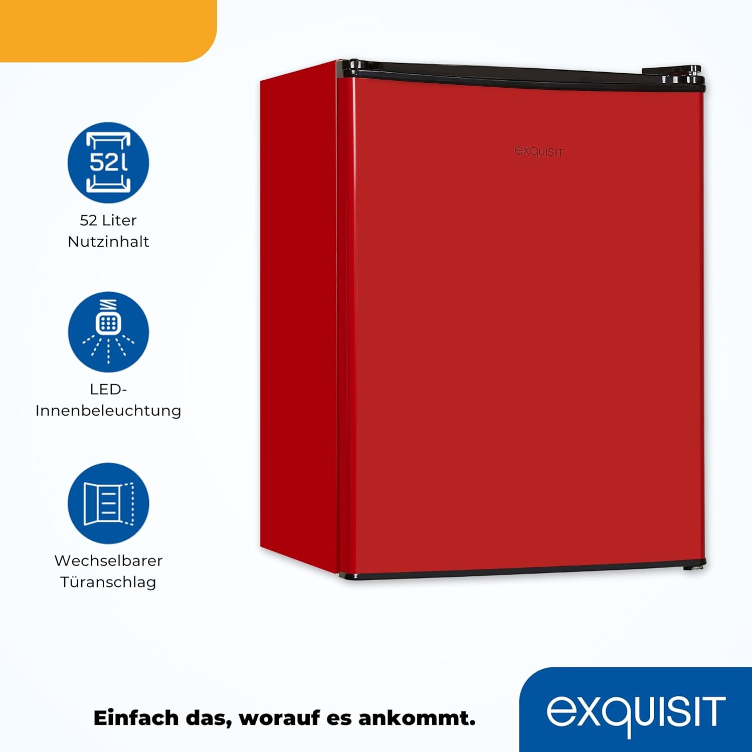 Exquisit Mini Kühlschrank KB60-V-090E rot | 52 l Nutzinhalt | LED-Innenbeleuchtung | Glasablagen | 45cm Breite