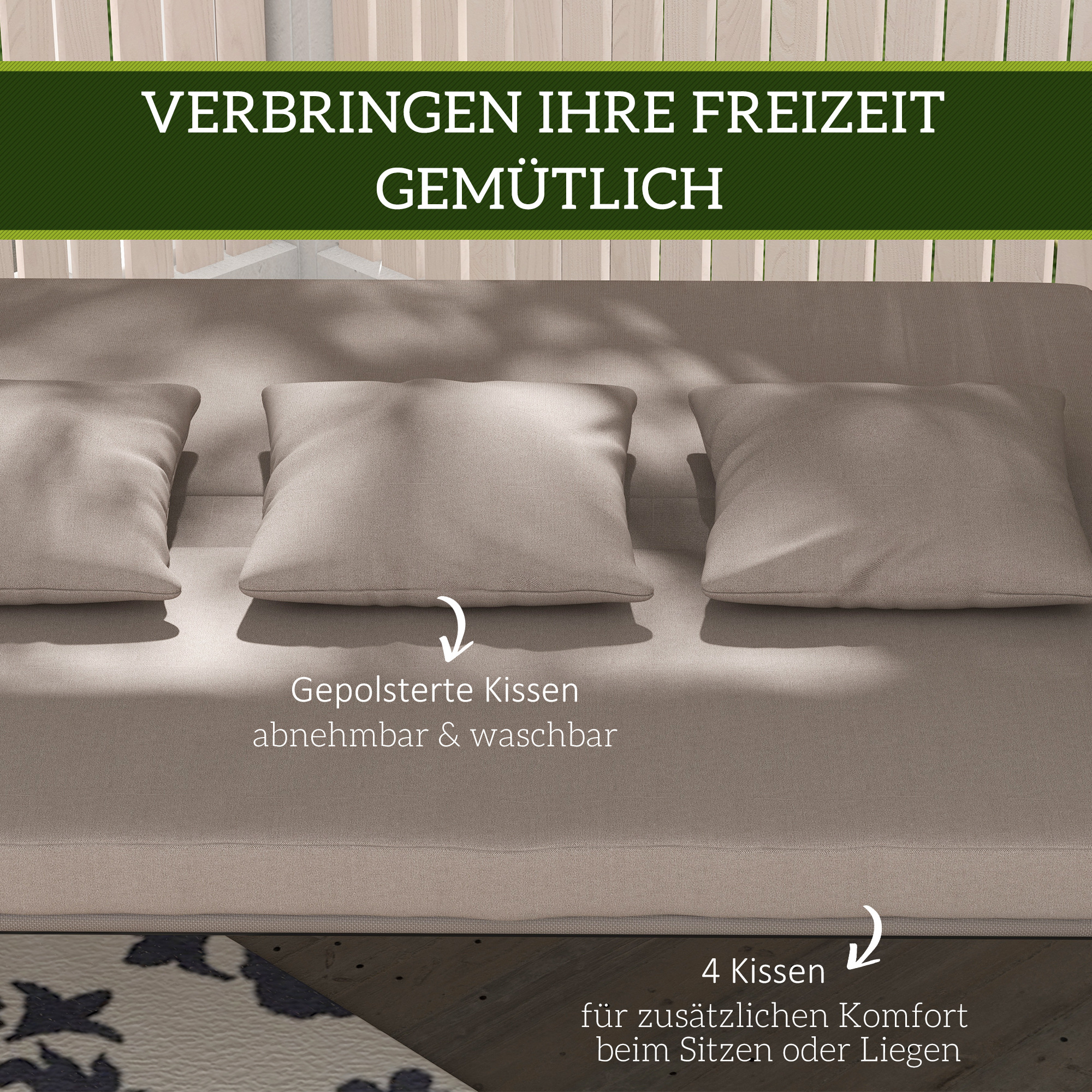 2-in-1 Hollywood schommel met Ligfunctie, 3-zits Tuinschommel van Staal 170x110x153cm, Lichtbruin