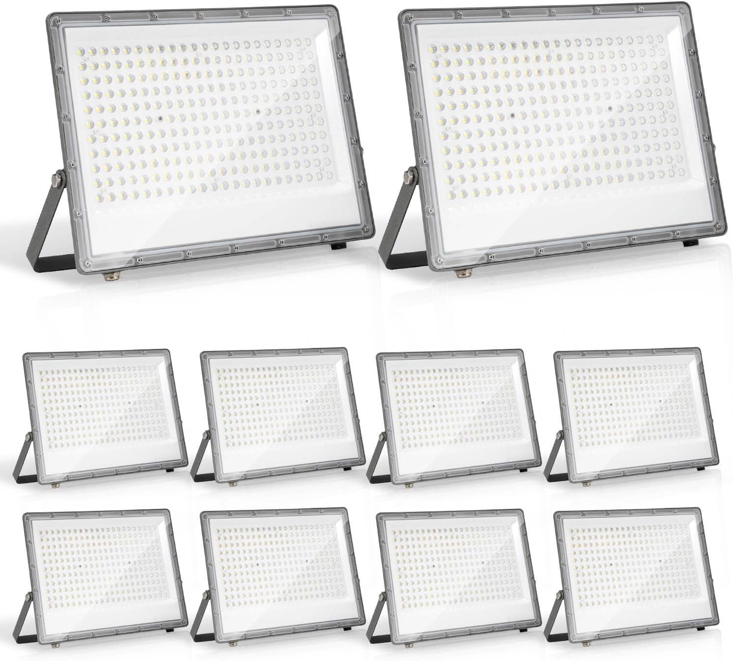 Ikodm LED Strahler Außen 4x200W, 10x Fluter Aussenstrahler Superhell 19800LM, 6000K Kaltweiß Scheiwerfer Aussen, IP66 Wasserdicht Flutlicht Außenstrahler für Werkstatt, Sportplatz (Kein Stecker)