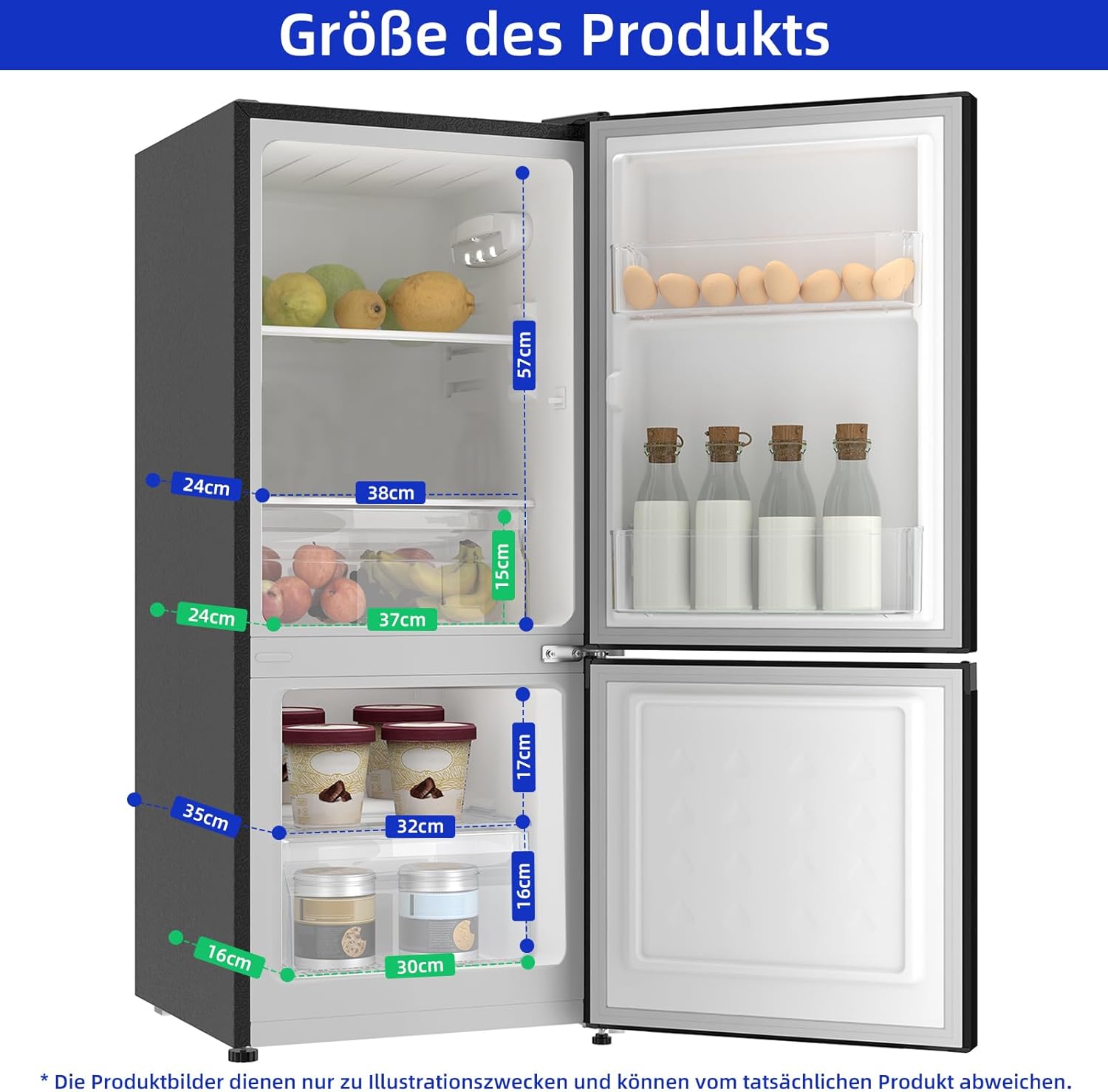 CHIQ CTT107BC Kühlschrank Klein 107 Liter, Höhe 84cm, Tiefe 55cm, Platzbedarf nur 0,3 ㎡, Mikro-Gefrierfach, Vario Box, 7 Temperaturregelstufen, geräuscharm, 87 kWh/Jahr, Schwarz