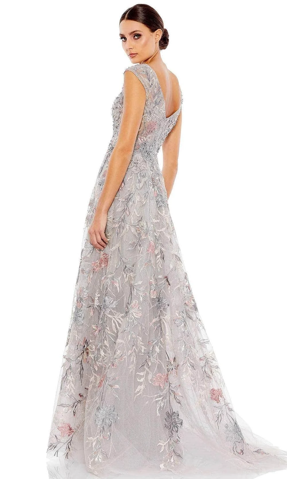 Mac Duggal Women’s Embroidered Illusion Cap Sleeve A Line Gownv