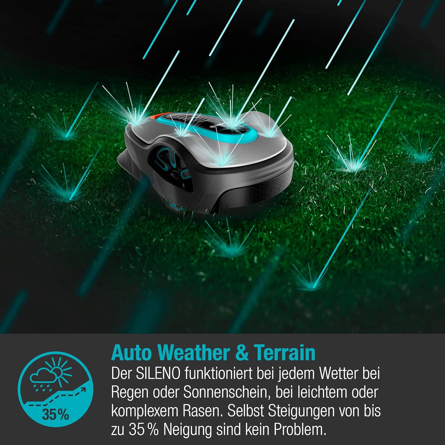 Gardena Robotmaaier SILENO minimo 500 m: intelligente grasmaaier met optimale connectiviteit, programmeerbaar met Gardena Bluetooth-app, DE-versie (15202-20)