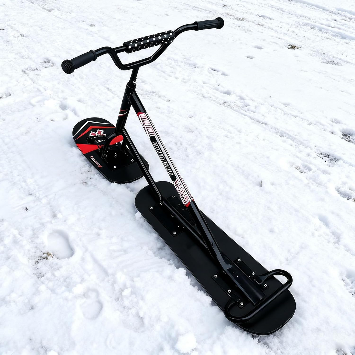 Snowscooter für Jugendliche und Erwachsene – Dual-Ski-Design & 360° drehbare Hinterkufen für einfache Kontrolle, Verstärkter Aluminiumrahmen mit Ahornholz-Deck, Trägt 100kg