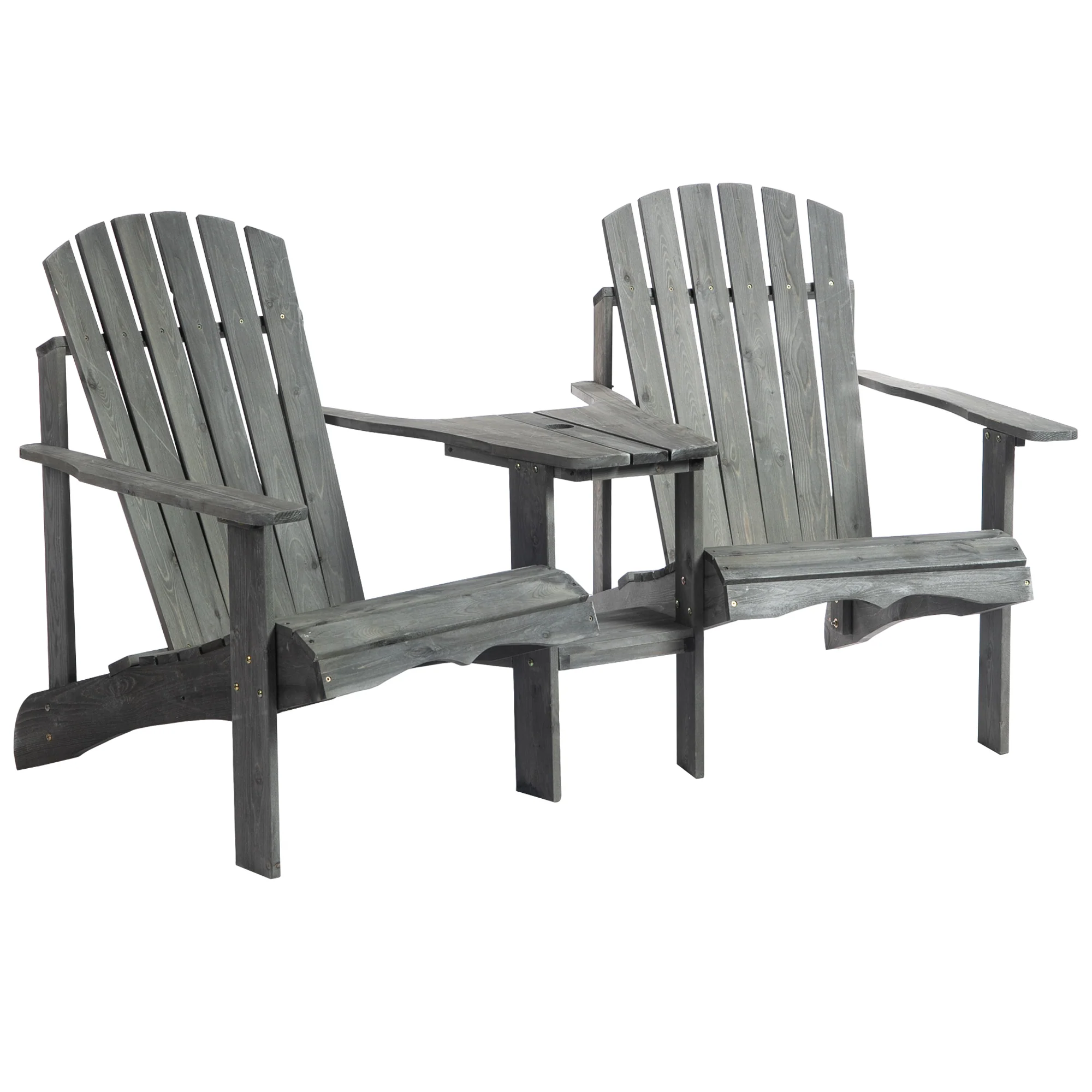 Outsunny tuinbank met tafel en zonneschermhouder, tuinmeubilair, massief hout, kleur grijs