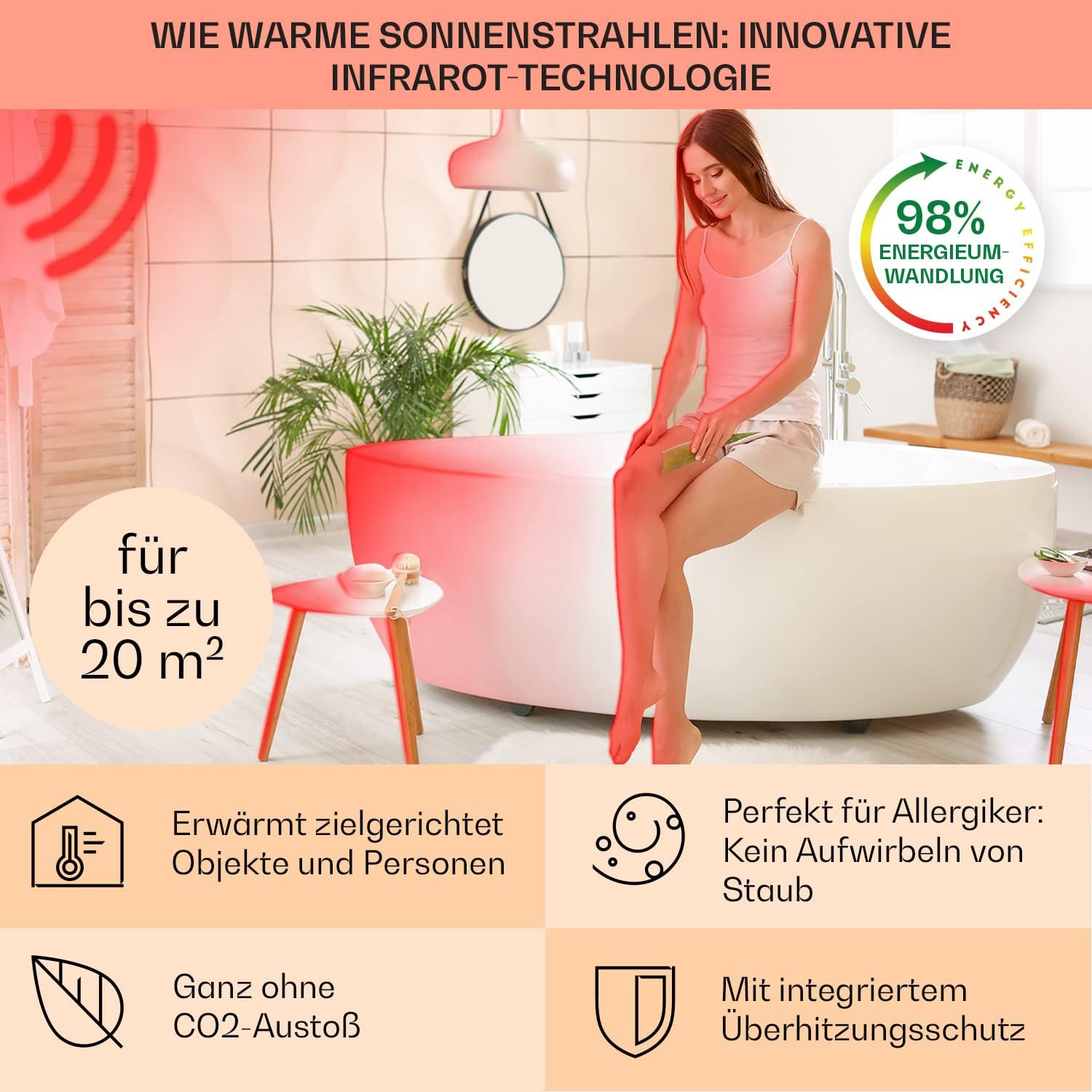 Klarstein Infrarotheizung, Infrarot Flachheizkörper für Bad und Innenraum, Infrarotheizung mit Thermostat, Heater CO2-Frei, Heizung mit Erkennung Offener Fenster, IP24 Infrarot Heizgeräte, 1000 W