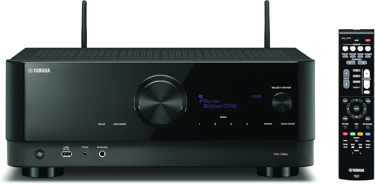 Yamaha AV-Receiver RX-V6A schwarz – Netzwerk-Receiver mit Dolby Atmos Height Virtualizer, Gaming spezifischen Funktionen und Voice Control Systemen – Allround-Talent mit 7.2 Kanälen