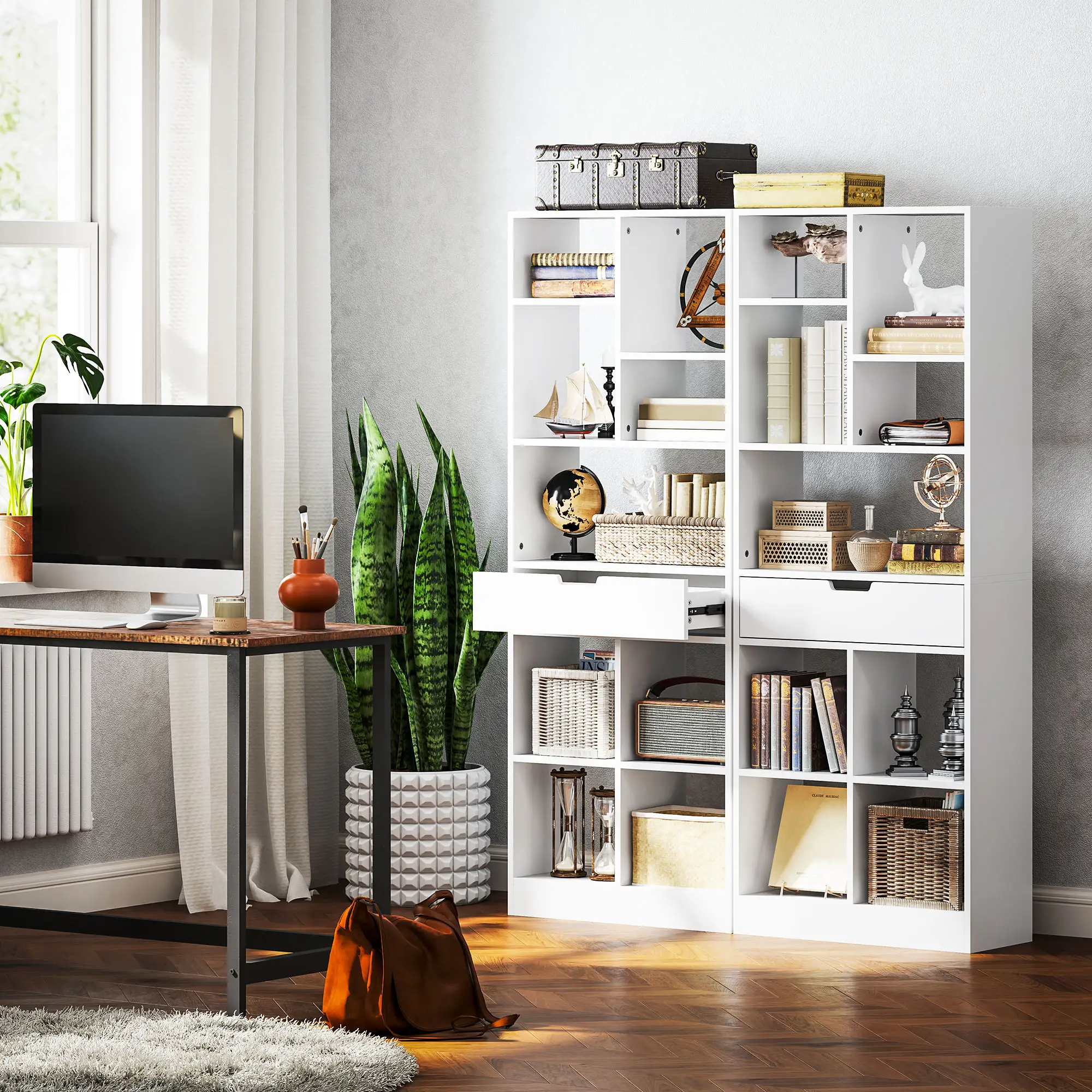 HOMCOM Boekenkast met lade veel opbergruimte Wit