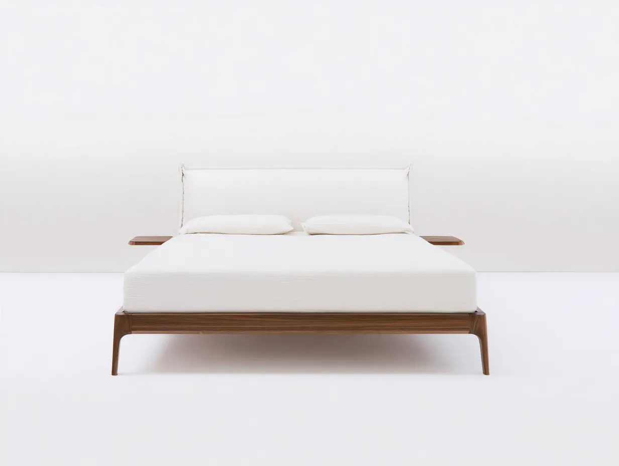 Doppelbett-Holz-Stoff-216x188x94 cm-Weiß-Walnuss-Modern