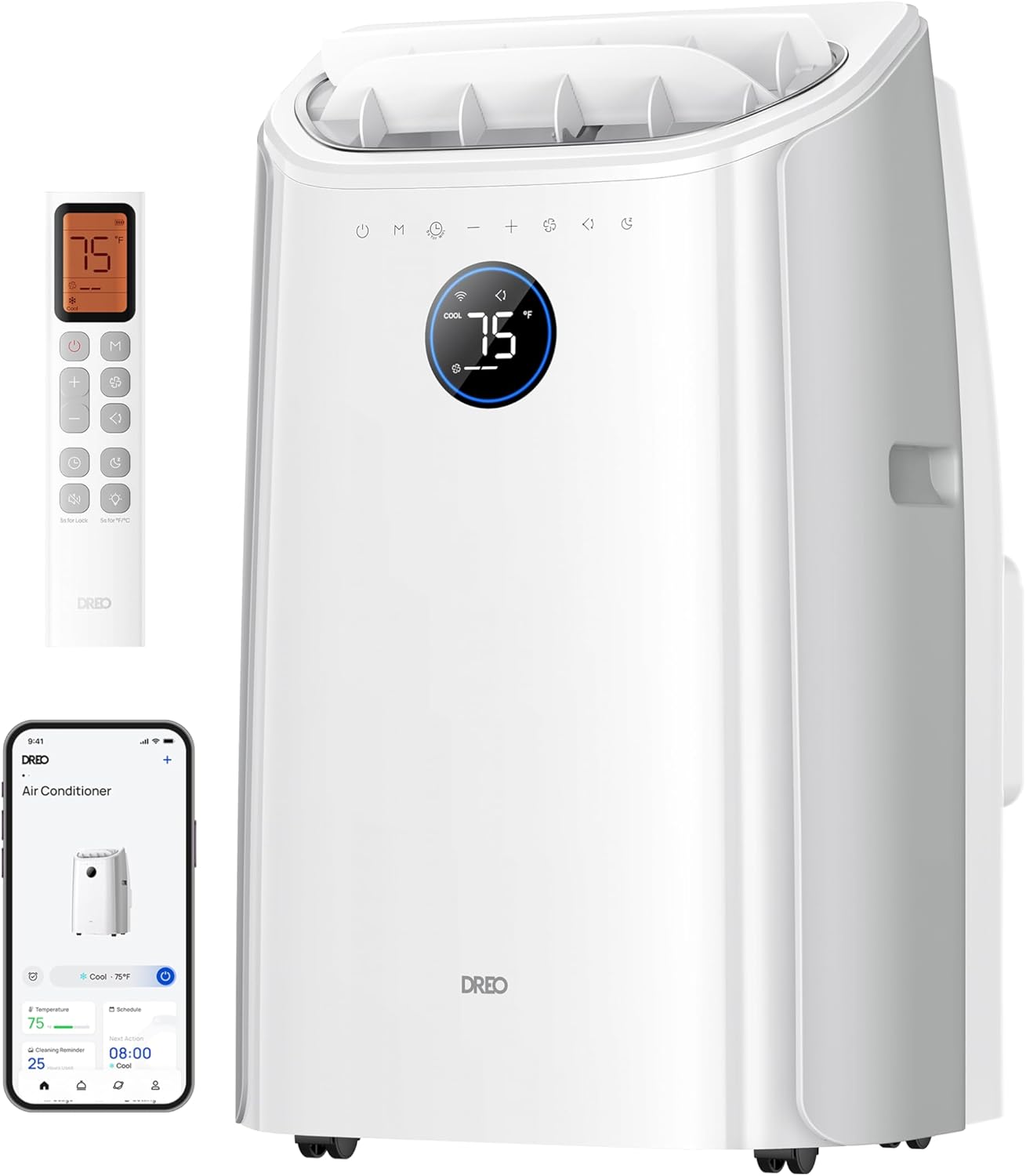 DREO 12000 BTU Mobiles Klimagerät (3-in-1 Kühlen/Ventilieren/Entfeuchten), leise für Schlafzimmer/Büro, Steuerung per App/Sprachbefehl/Fernbedienung, drainagefrei, Fenster-Set, 3,2 L/h, AC516S