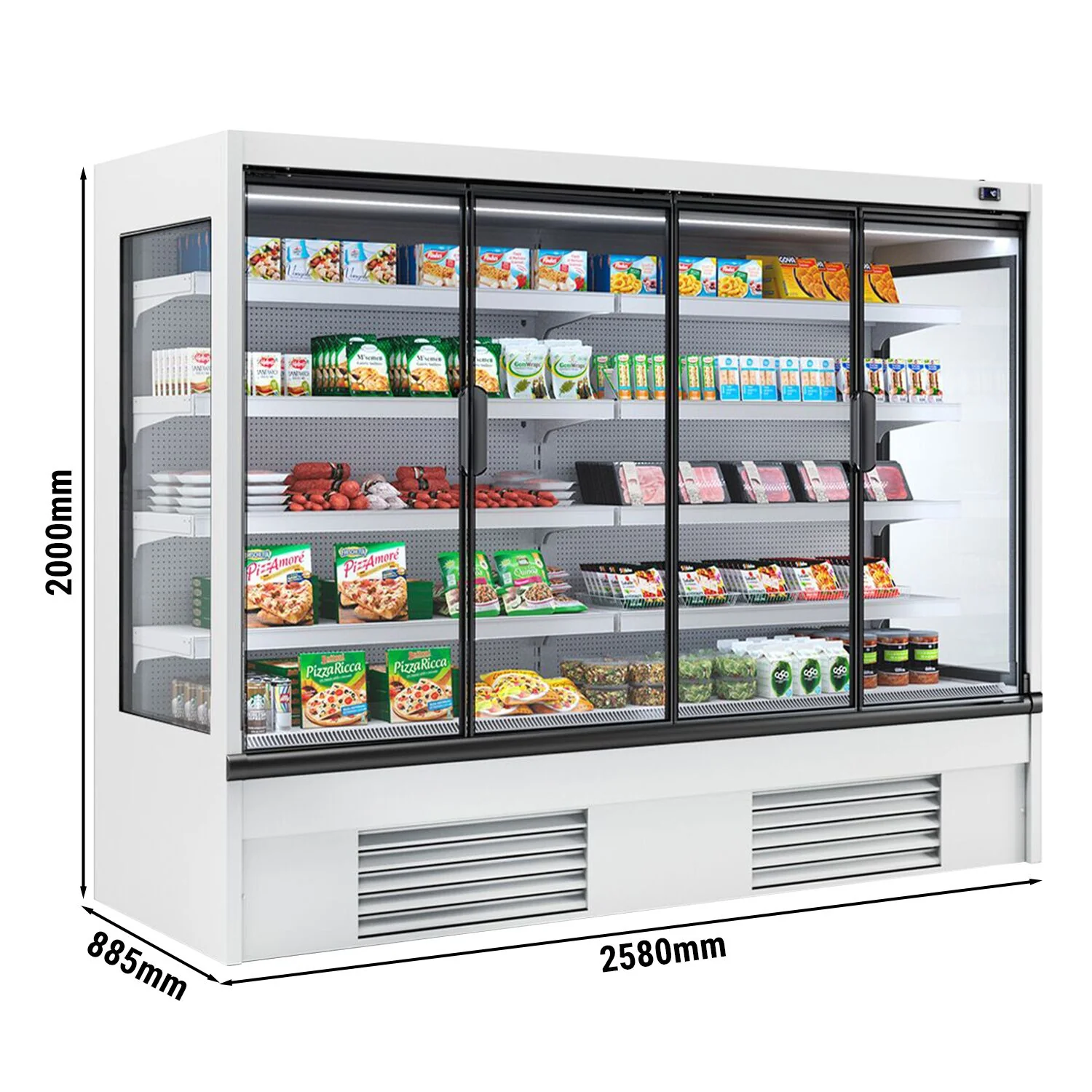 Kjølereol - 2580 mm - 1 605 l - +2 °C til +4 °C - med 4 hyller - hvit