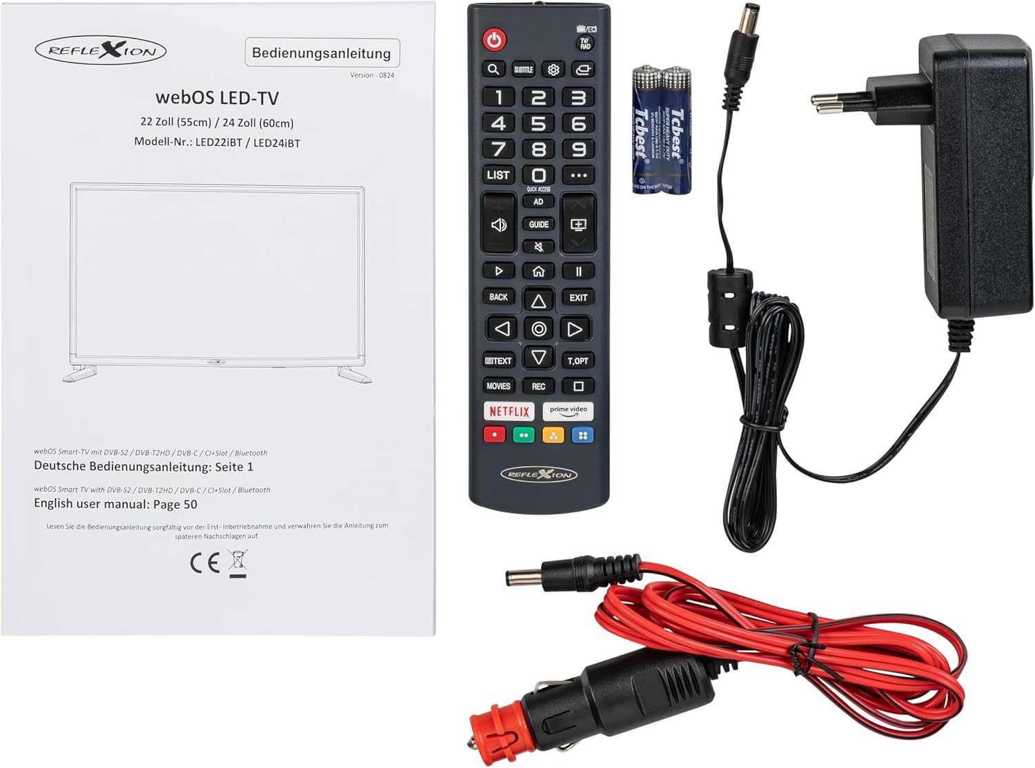 REFLEXION LED24IBT Smart LED Fernseher, LG webOSHub, 60 cm / 24 Zoll, Wohnwagen/Wohnmobil/Camping/Caravan/Boot/LKW TV, 12/230 Volt, Full HD, Triple Tuner, DVB-T2HD, DVB-S2, DVB-C, Bluetooth, WLAN