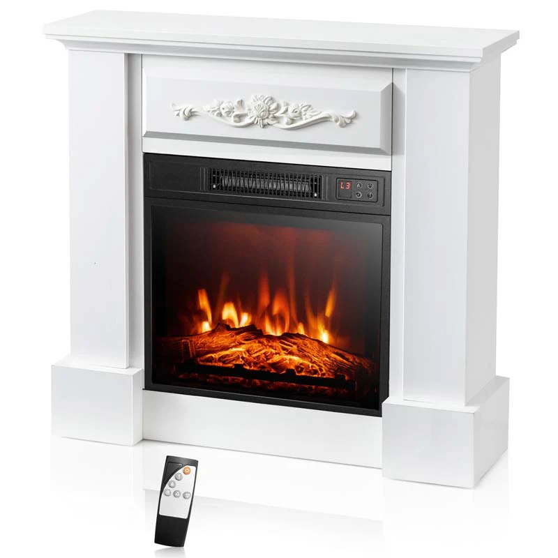 32Quot Solid Electric Fireplace With Mantel 1400W Freestanding Mantel Fireplace Heater With Remote Control Thermostat 6H Timer