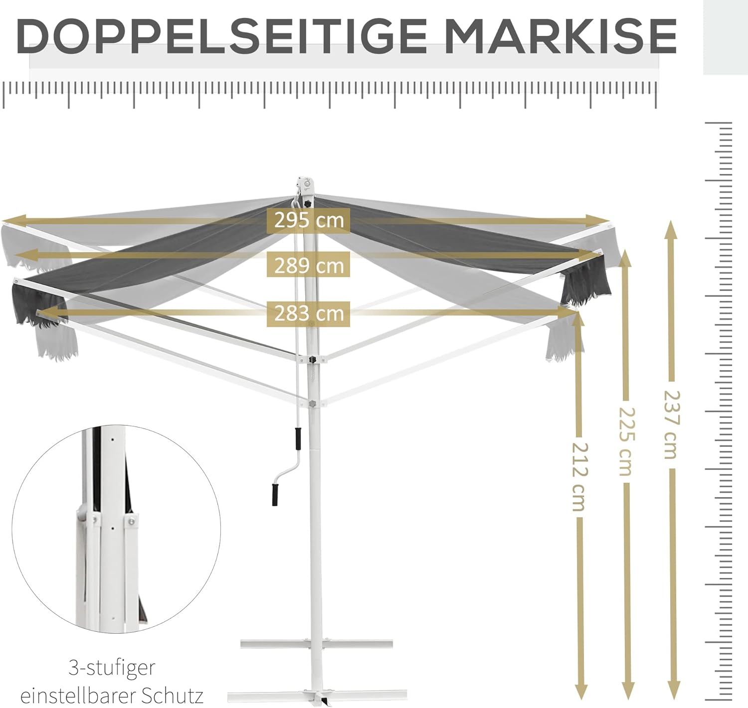 Outsunny Standmarkise Markise 4,5 x 3,4m Terrassenüberdachung Gartenmarkise mit Faltarm Kurbel Terrasse Grau Alu Metall