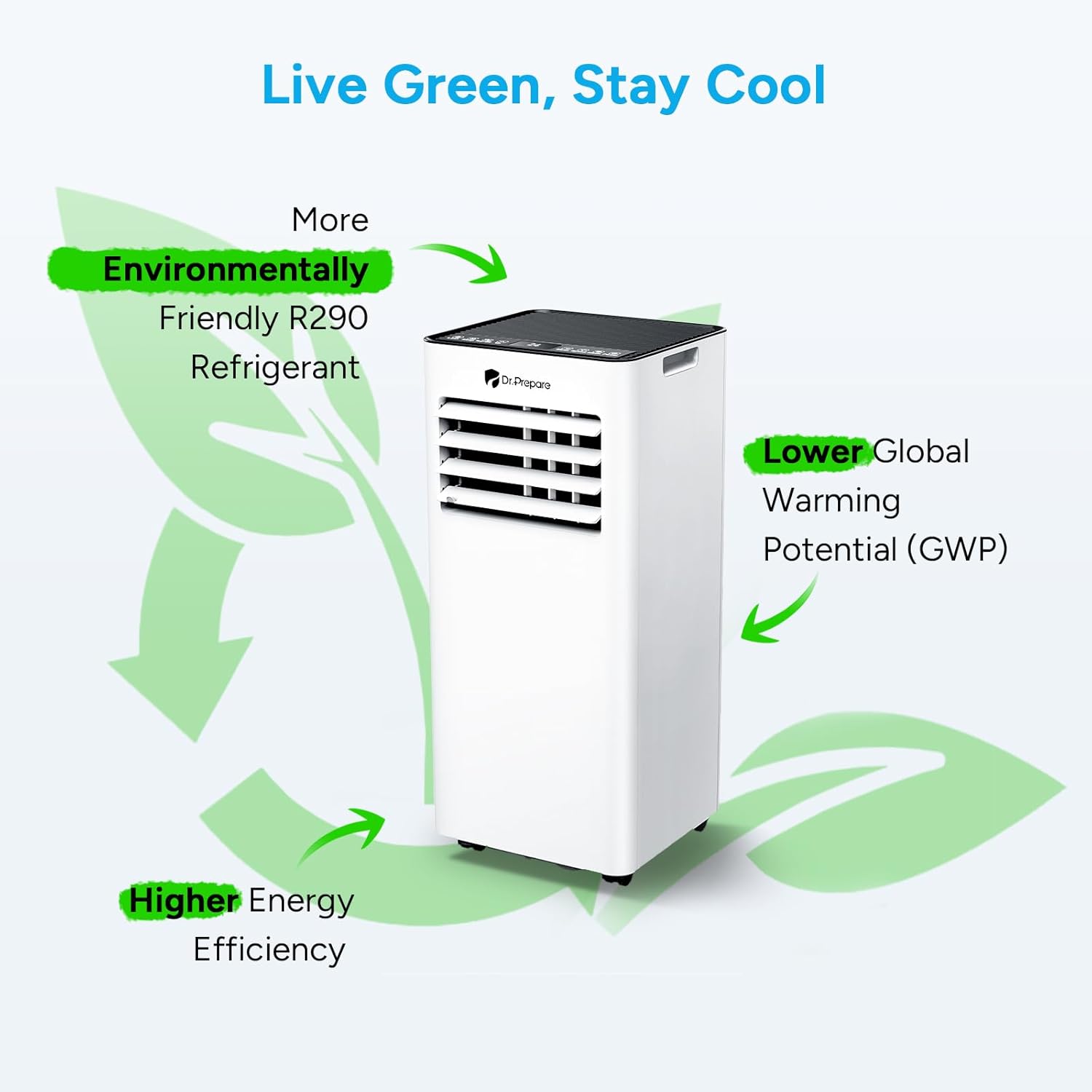 DR.PREPARE Mobiles Klimagerät 9000 BTU mit APP, 4 in 1 Mobile Klimaanlage mit Abluftschlauch, Kühlen&Ventilieren&Entfeuchten, Ventilator & Schlafmodus mit Fernbedienung, Kühlt bis zu 30m², 1-24H Timer