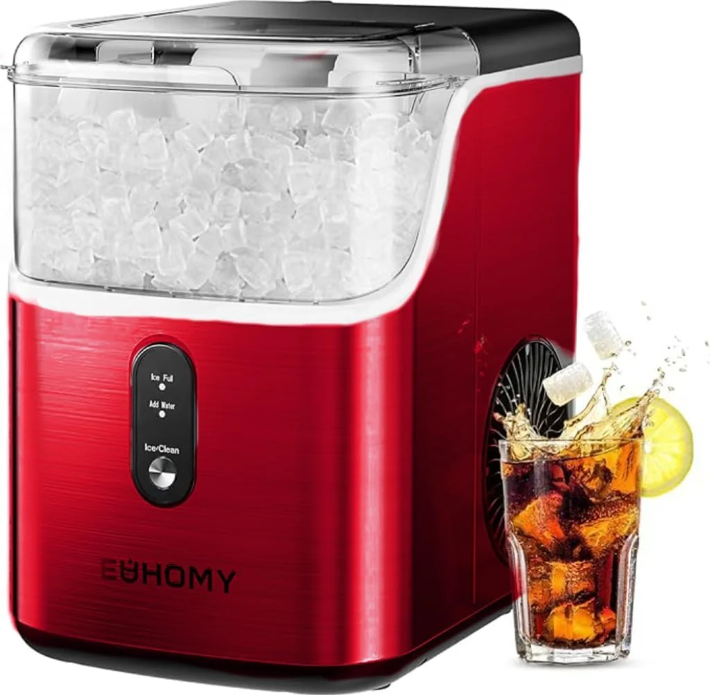 EUHOMY Nugget Ice Maker Countertop. Ready in 7 Mins. 34Lbs/24H Pebble Ice Maker Machine. Self-Cleaning Countertop Sonic Ice Makers with Ice Scoop&Basket. Pellet Ice Maker for Home. Stainless Steel