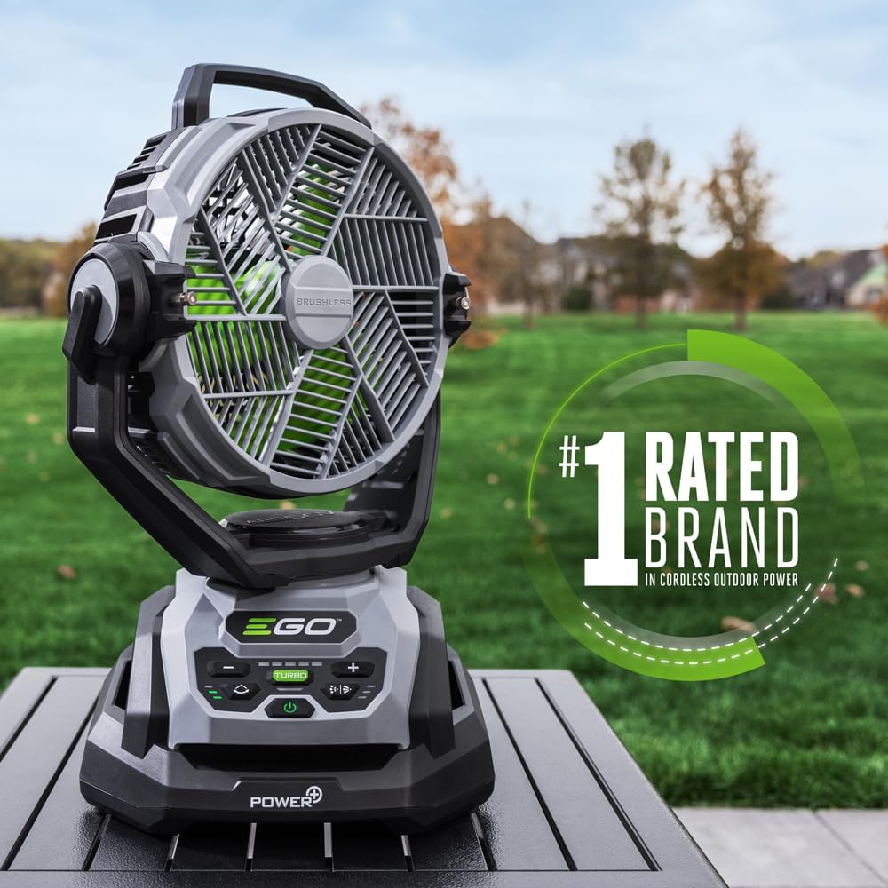 EGO Power+ FN1000 Oszillierender Ventilator mit 6 Geschwindigkeitsmodi, 3 Oszillationsmodi, 3 Nebelmodi, 3 Nebelmodi, Akku und Ladegerät Nicht im Lieferumfang enthalten, 25,4 cm, 1700 CFM, 20 MPH,
