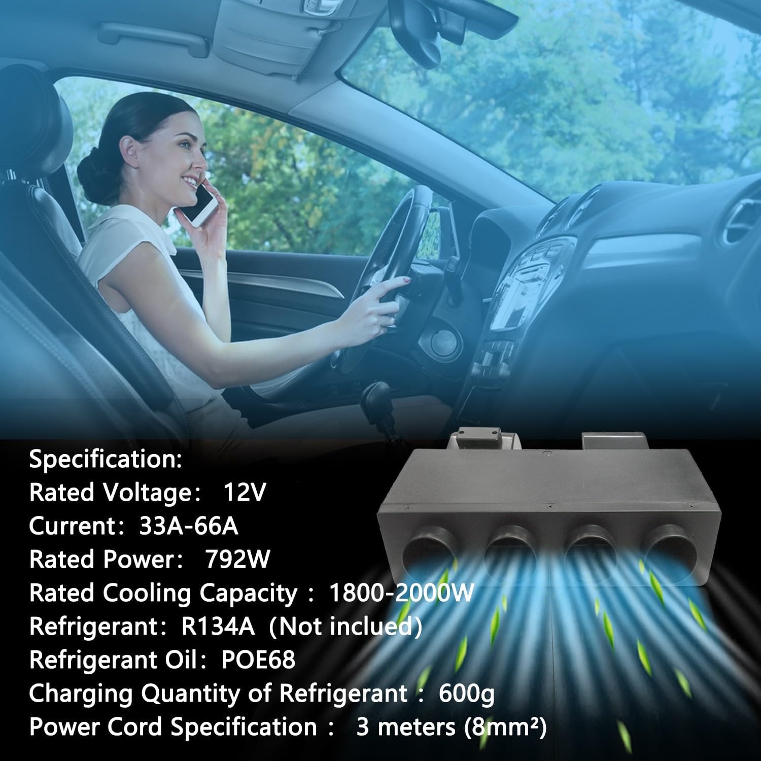 Gouku Universal-Klimaanlage, 12 V, nur Kühlfunktion, universelle Passform, Van, Taxi, automatische Wohnmobile, LKW, elektrisch, AC, energiesparend, Schwarz