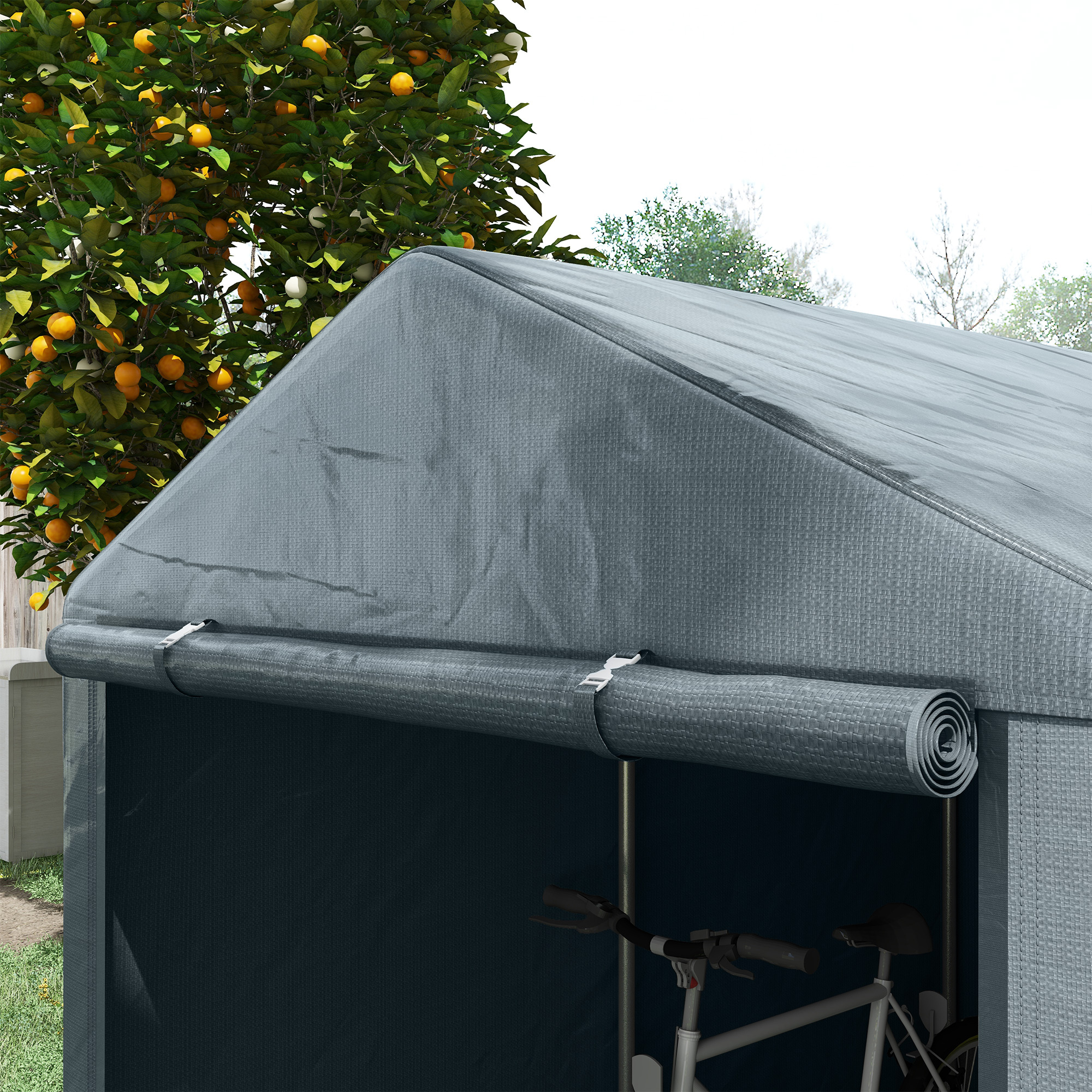 Tuinschuur, Tentgarage, Grote Deur, Roestvrij Metalen Frame, 160x218x172 cm, Donkergrijs