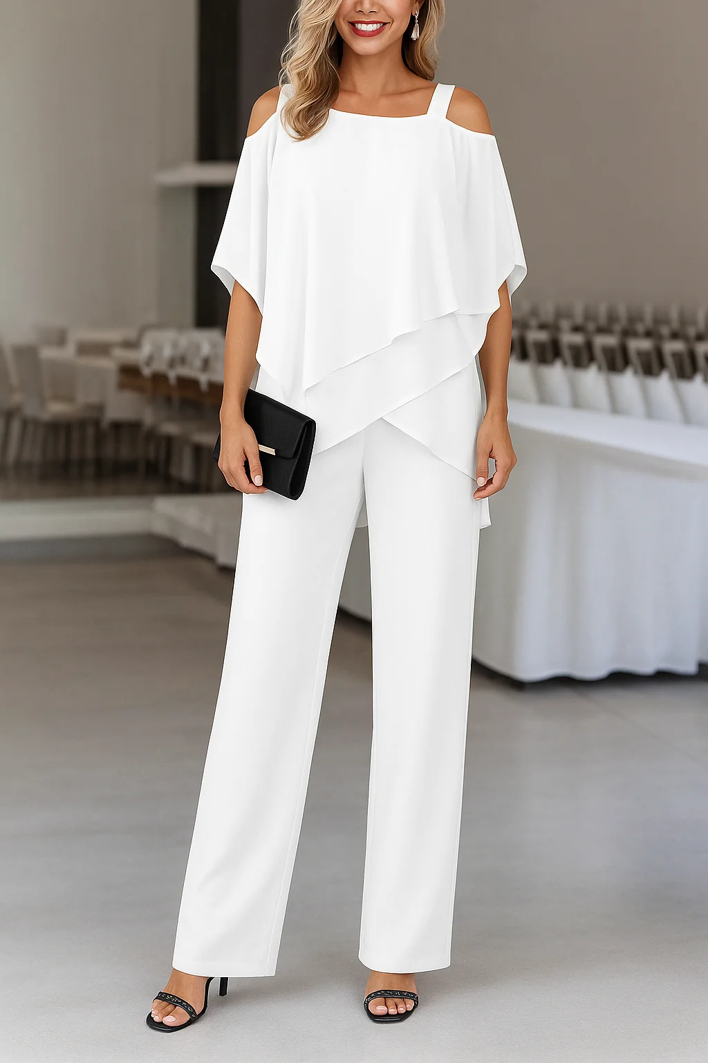 Damen Jumpsuit mit weitem Bein und Bindeg��rtel | Eleganter Einteiler mit langen ?rmeln f��r besondere Anl?sse und Alltag