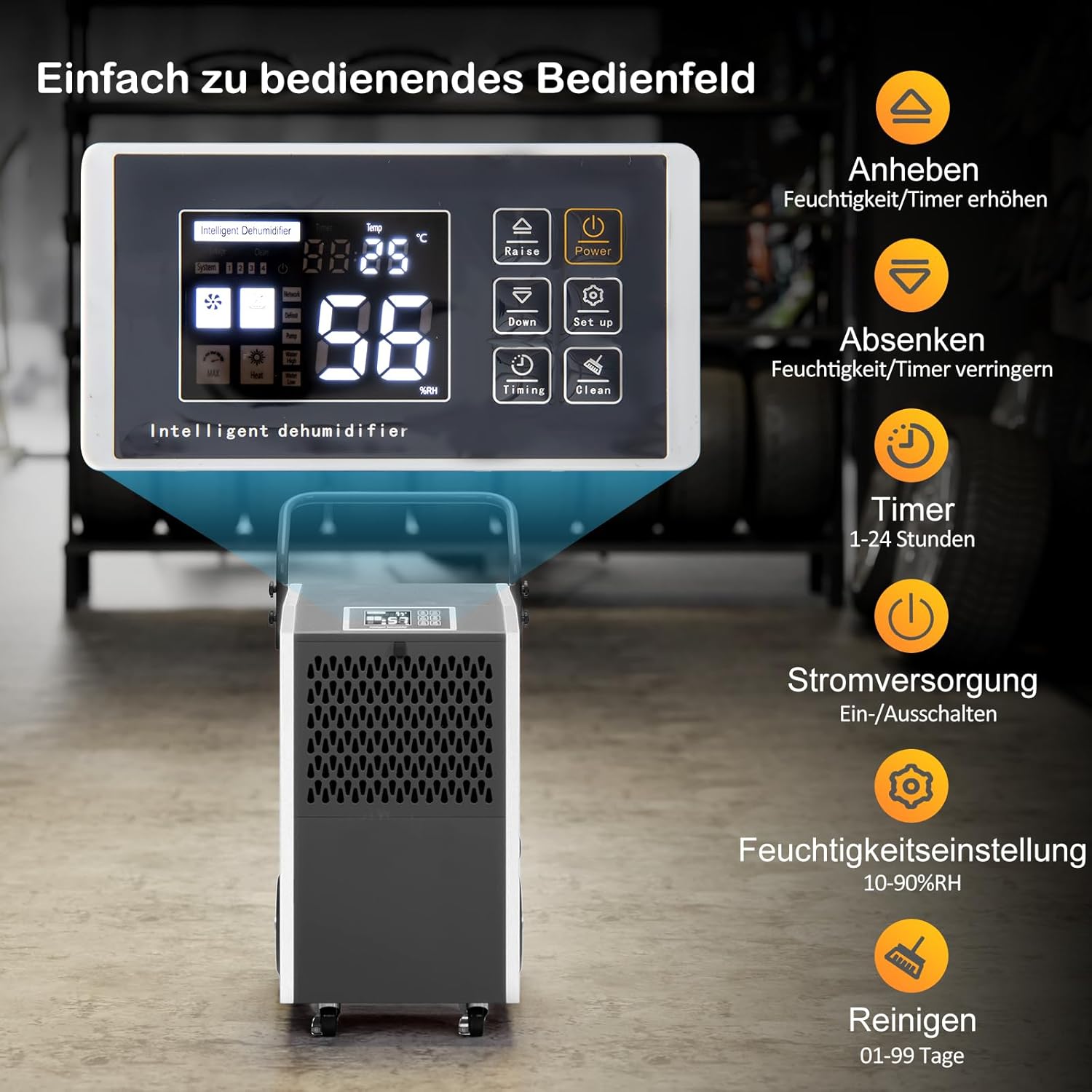 GOPLUS 73 L/Tag Luftentfeuchter, Raumentfeuchter mit 24h Timer, automatischer Abtauung & Entleerung, kommerzieller Entfeuchter mit Rollen, Entfeuchtungsgerät für Garagen, Fabriken & Keller (Weiß)