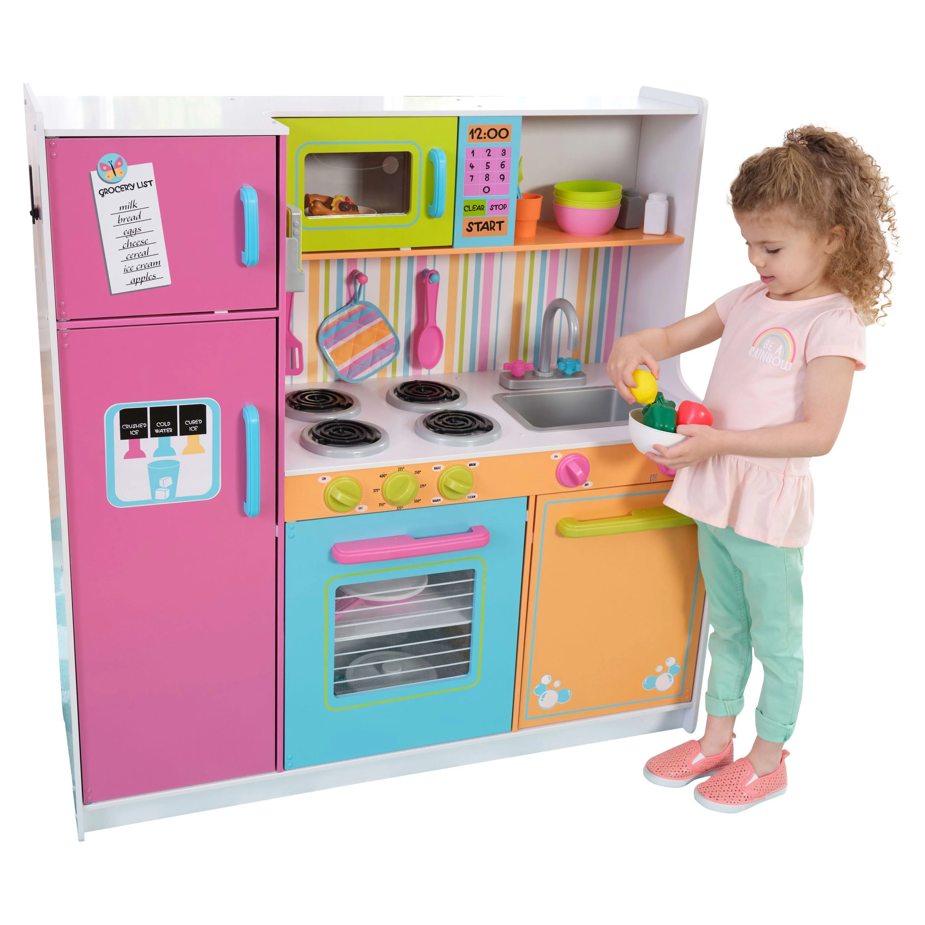 2025 KidKraft Deluxe Grote en Heldere Houten Speelkeuken voor Kinderen, Neonkleuren