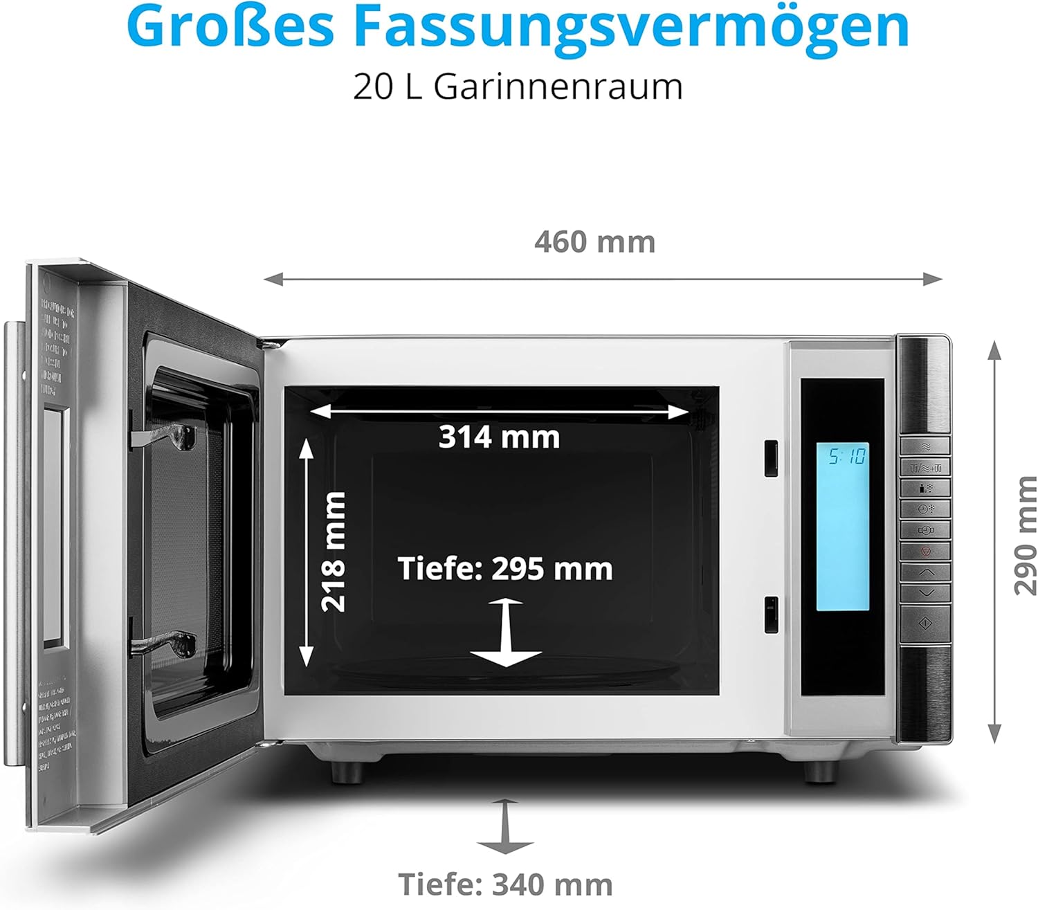 MEDION MD 14482 Mikrowelle mit Grill / 20L Garraum / 8 Automatikprogramme/Auftaufunktion / 800 Watt Mikrowellen- und 1000 Watt Grillleistung/Zeitschaltuhr/Grillrost/silber/schwarz