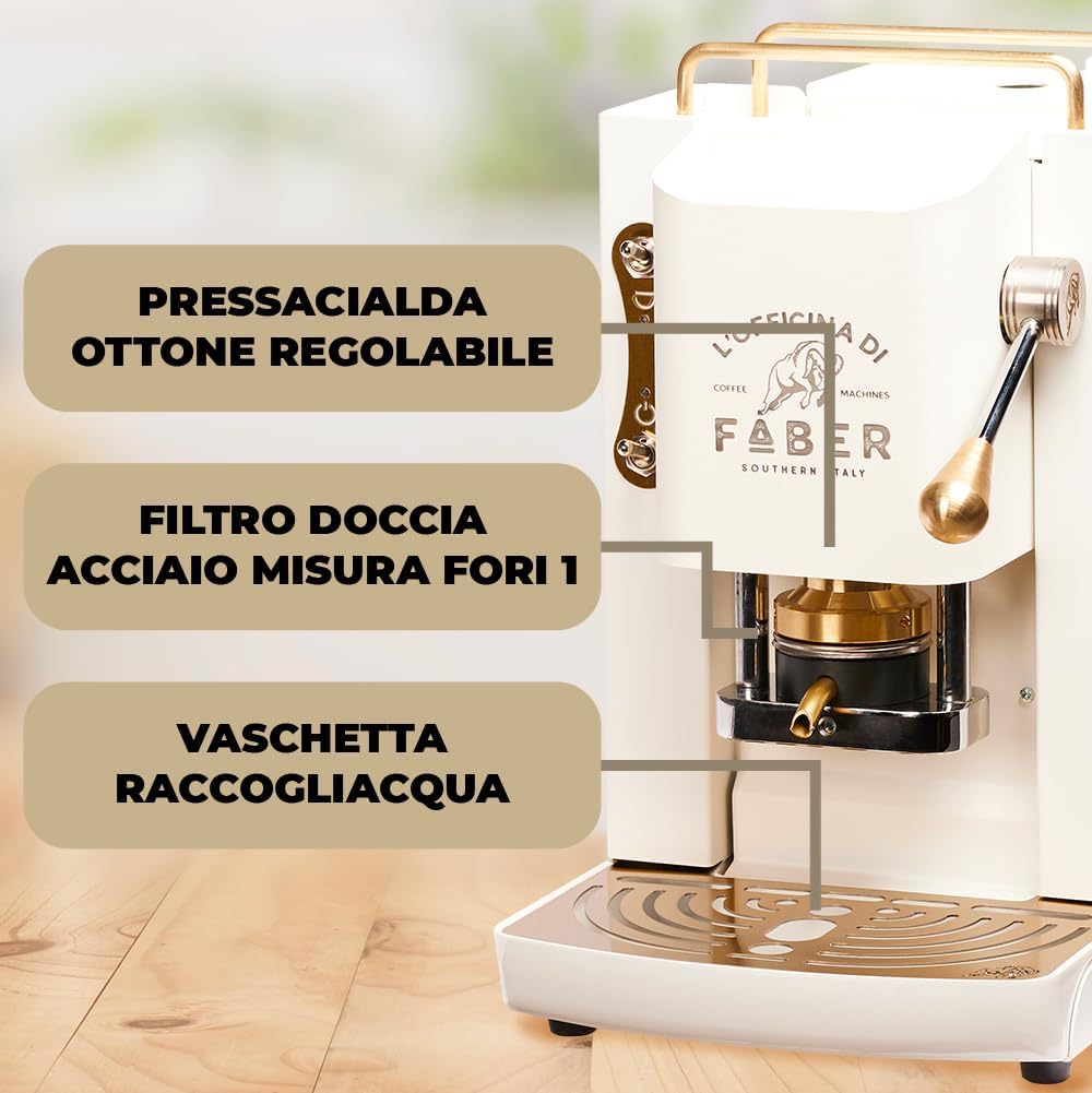 Faber PRO Total Deluxe Kaffeemaschine aus Messing, 44 mm Ese Papier, 1.3 liters, (Weiß)